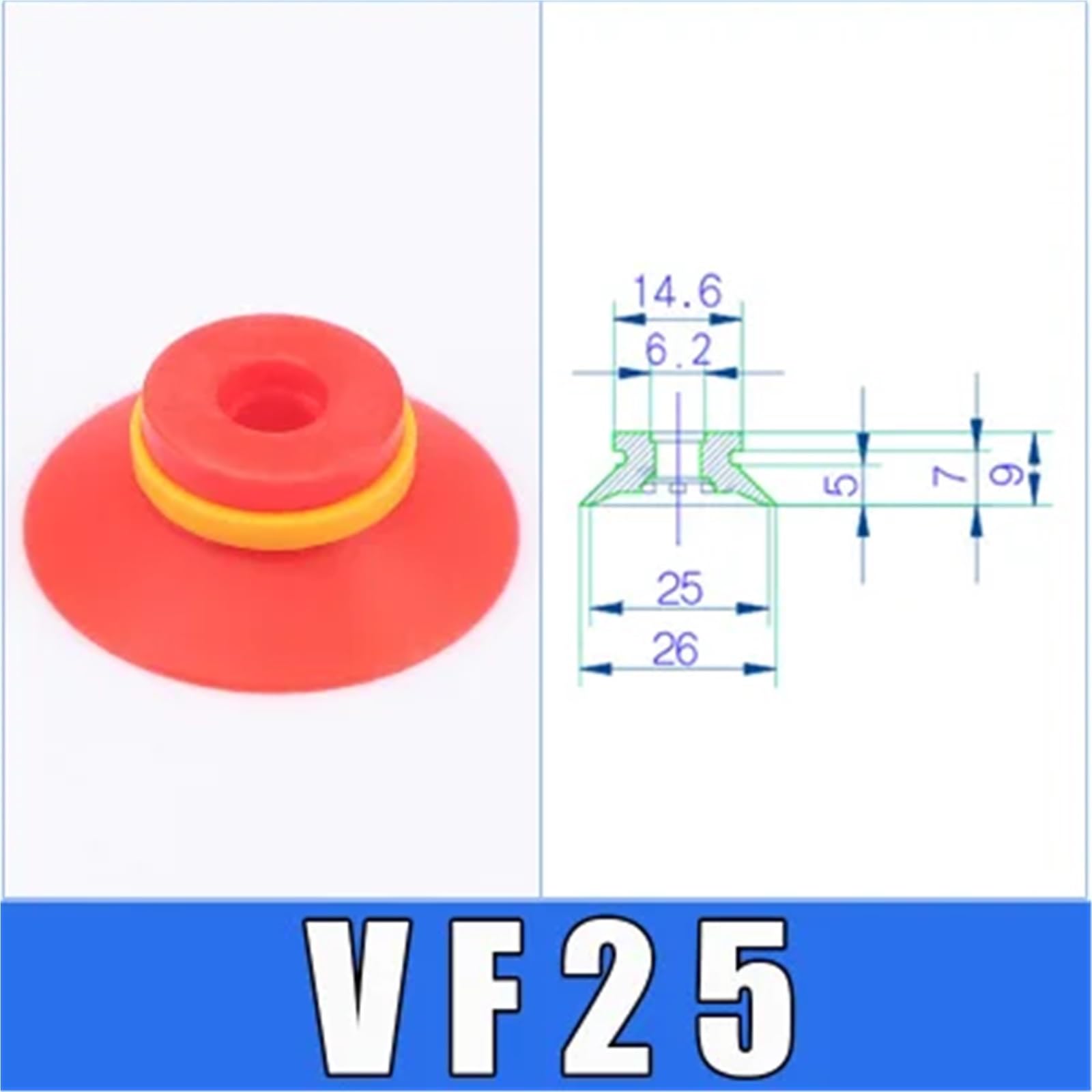 10 ventosas de silicona roja de una o dos capas, resistentes a altas temperaturas y al aceite, con boquilla VF VB. | 10 PCS vacuum sucker red silicone sucker single/double layer of resistance to high temperature oil c(VF-25 Red)