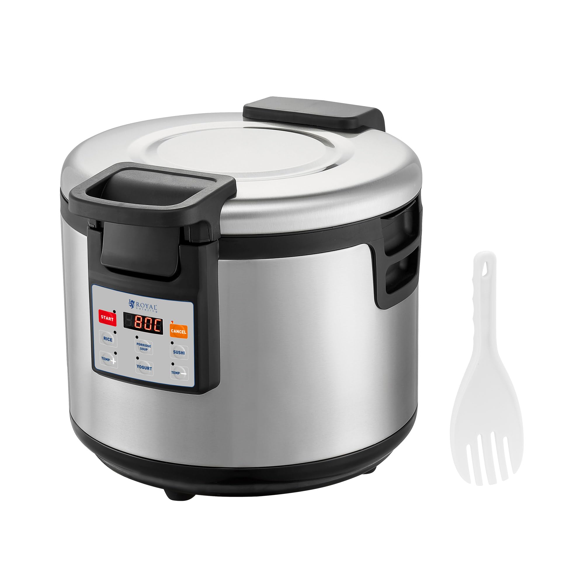 Royal Catering Reiswärmer 26 l 110 W 3 Heizzonen digitale Bedienung antihaftbeschichteter Gartopf inkl. Reislöffel Joghurtbereiter Suppenwärmer Speisenwärmer