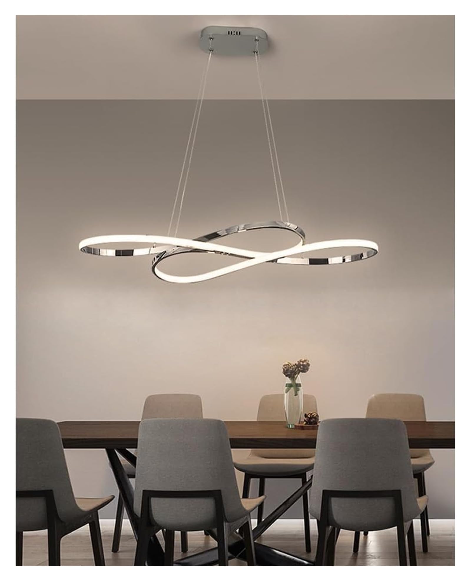 Lampy wiszące, nowoczesne żyrandole pierścieniowe z diodą LED, długa chromowana liniowa oprawa sufitowa kompatybilna ze stołem jadalnym, salonem i wyspą kuchenną (ciemna) w