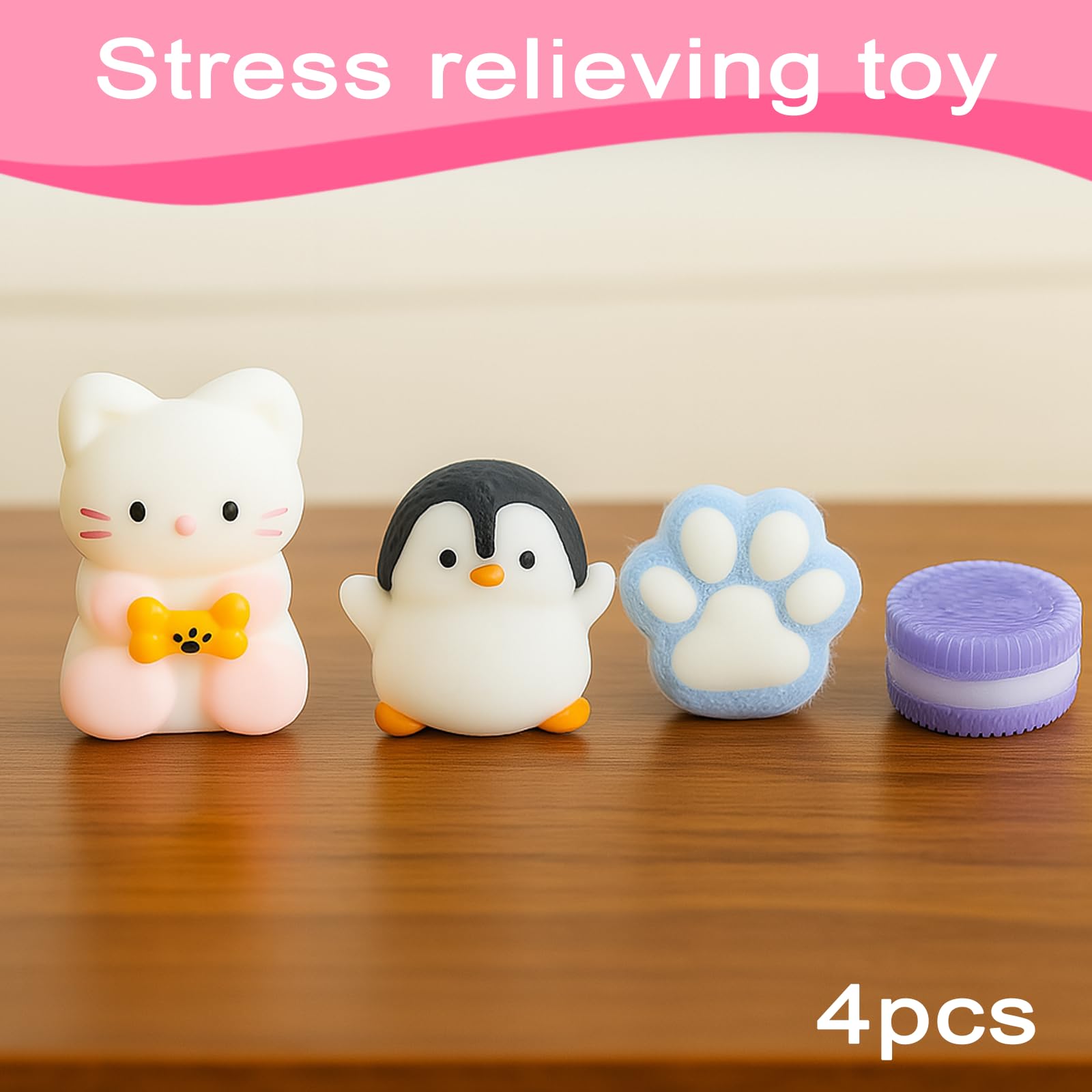 SSKHE 4 Pcs Taba Squishy Set Purple Oreo + Blue Cat Paw + Black & White Penguin + White Kitten | Squeezeable Fidget Toys for Stress Relief | Suitable for All Ages, Party Favors & Daily Anxiety Relie - Image 3