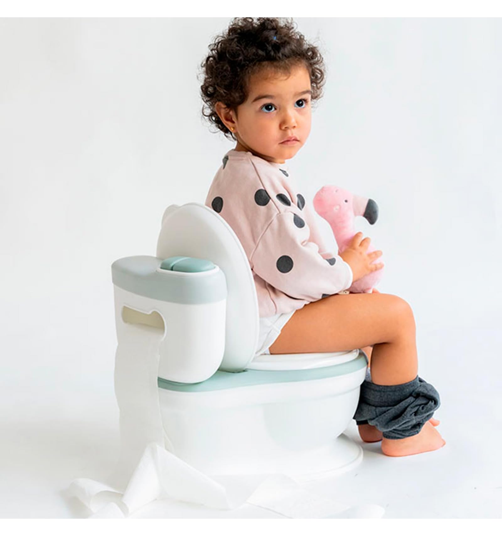 Orinal Musical Infantil Saro con Melodía, Sonido de Descarga, Borde Antisalpicaduras, Porta Rollos, Asiento Blando, Compartimento para Toallitas