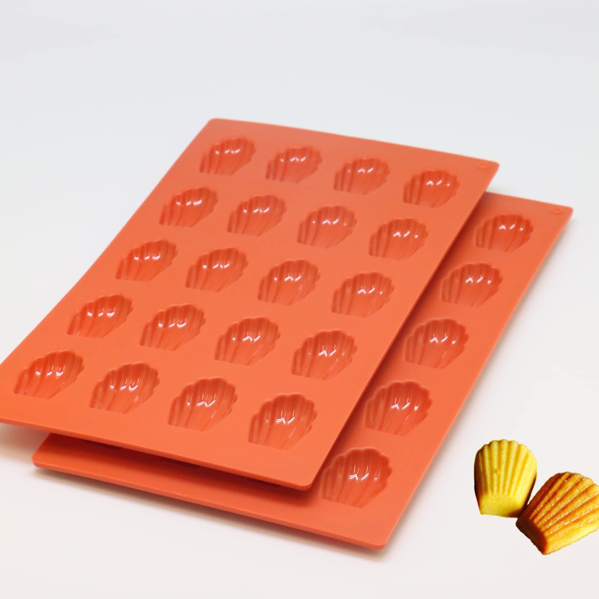 JACOBAKE set of 2 Madeleine Pan, Silicone Madeline Cookies Pan, Madeline Mold Nonstick Baking Pan for Make Madeleine Cookies, Madeleines (mini 20 cavities)