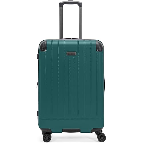 Flying Axis Collection Lightweight Hardside Expandable 8-Wheel Spinner Luggage, Midnight Turquoise, 24-Inch Checked