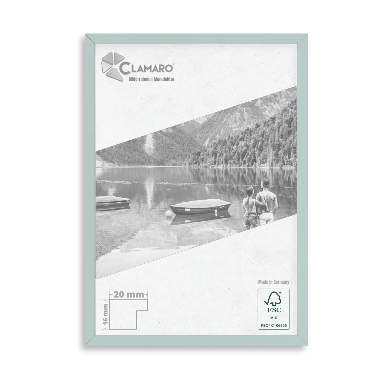 CLAMARO Collage 20 Picture Frame 30 x 42 cm Handmade to Measure | Light Green | Modern 20 mm Wide Slim Design MDF Wooden Picture Frame with Acrylic Glass, Back Panel and Hanger — image 1