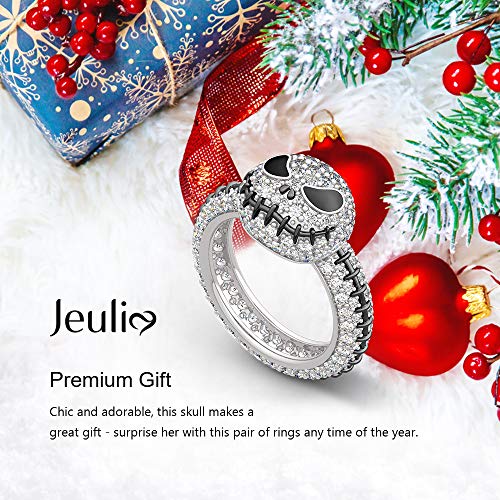 Image of Jeulia Jack skull Rings for Women Nightmare Skellington Rings 925 Sterling Silver Halloween Jewelry Romantic Jewelry Gifts for Her CZ Solitaire Engagement Rings Anniversary