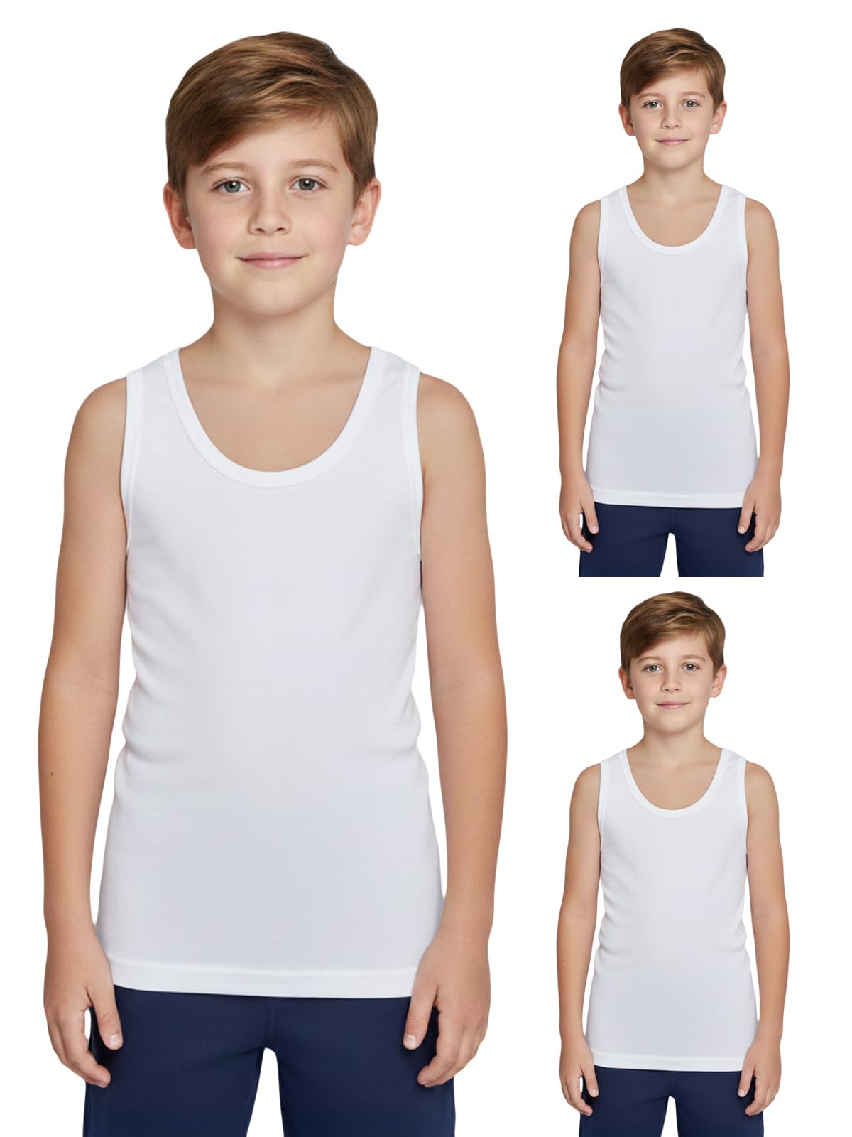 Boys White Cotton Vest Pack of 3 (Size : 9-10 Years)