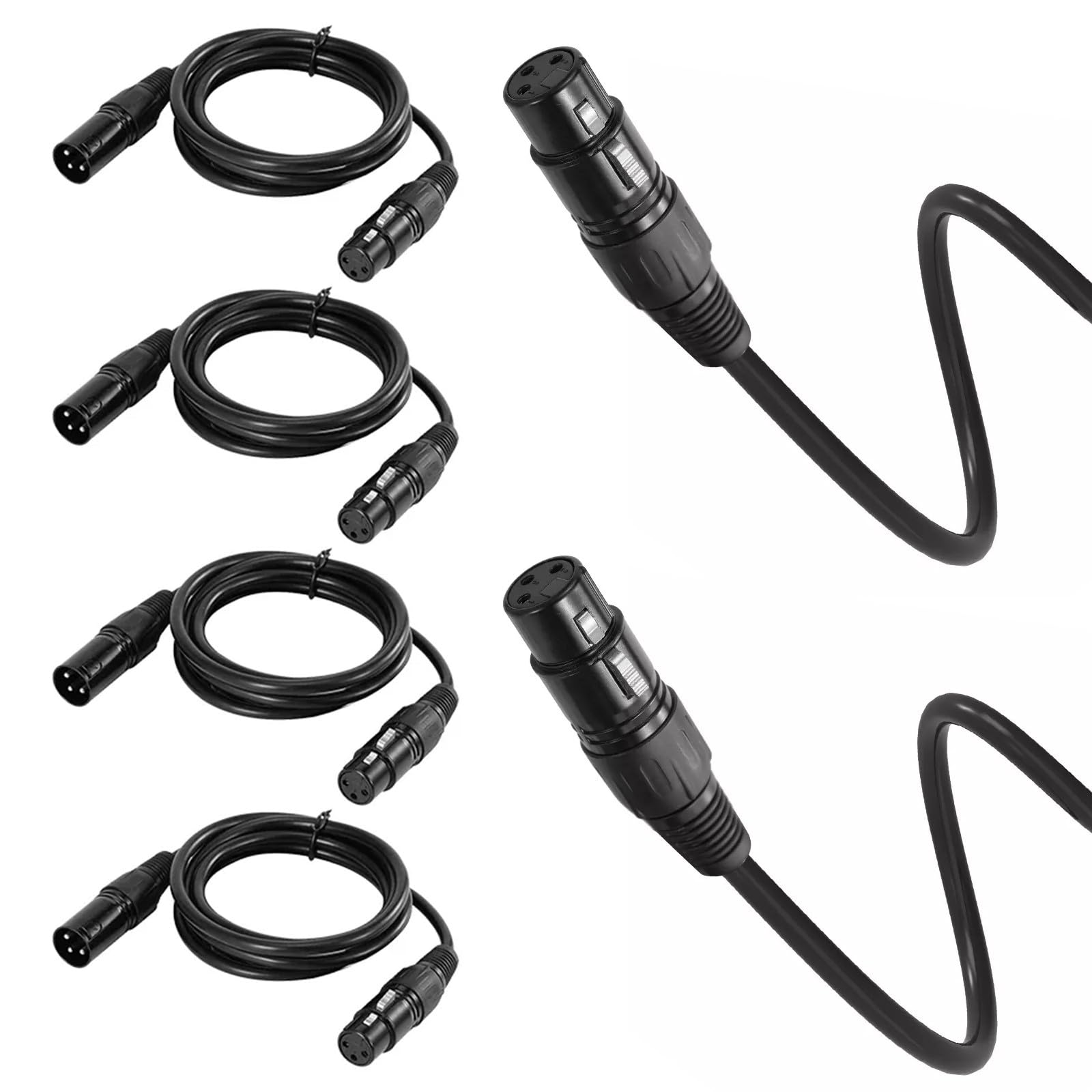 POPETPOP Lot de 8 Câbles Dmx 3 Broches en Métal Noir, Longueur 1 Mètre, pour Éclairage de Scène, Projecteurs, Microphones et Matériel Audio, Câbles D’éclairage Robustes et Connexion