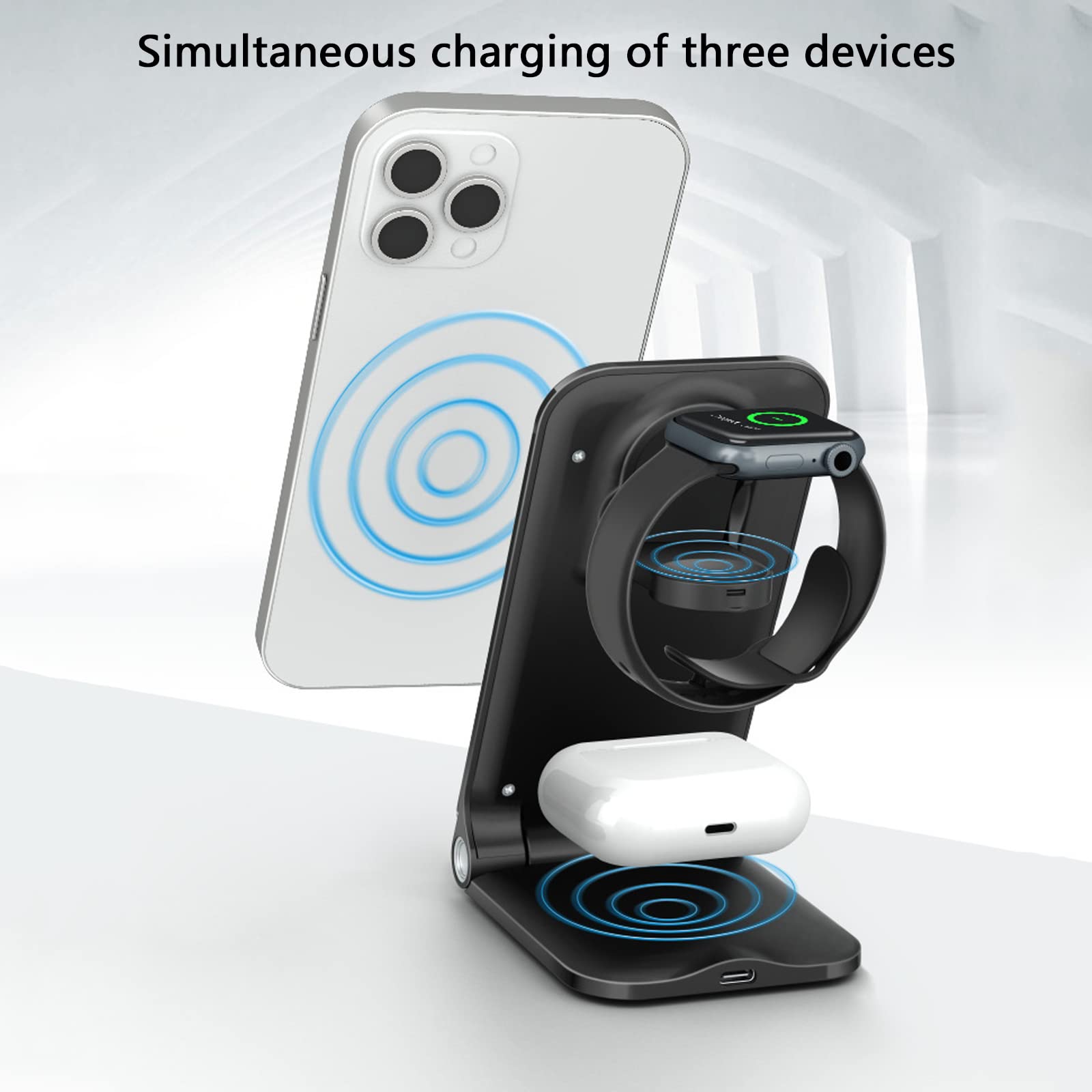 Cargador Sin Cables, Estación De Carga Tres En Uno, Cargador Rápido Sin Cables, Cargador Sin Cables De Inducción De Escritorio Plegable Vertical, Auriculares Con Cargador Sin Cables De Inducción