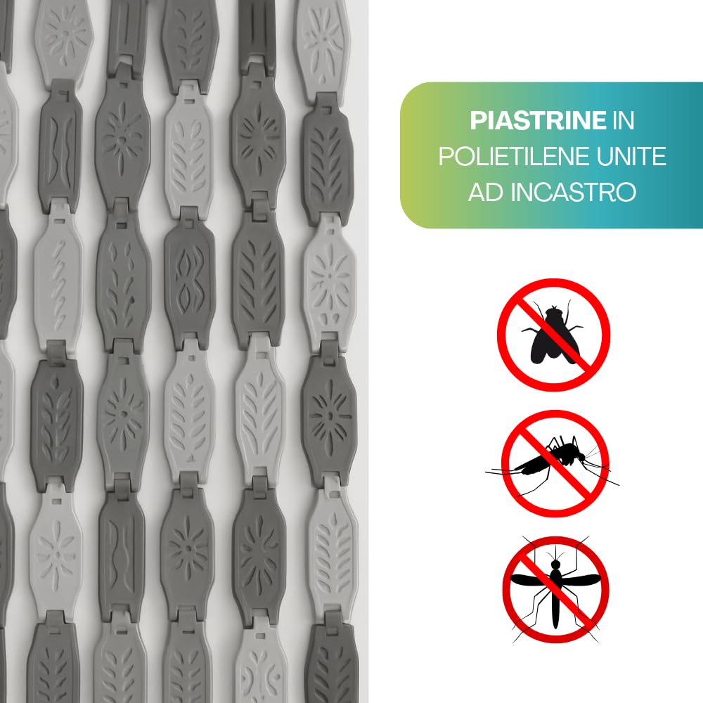 VIRSUS Tenda a Piastrine Antimosche in PVC 4130, misura 120x230 cm, tenda per porte e finestre, moschiera a pannello, Frangivista e Decorazione, zanzariera per insetti (Rombi Bianchi e Grigi)