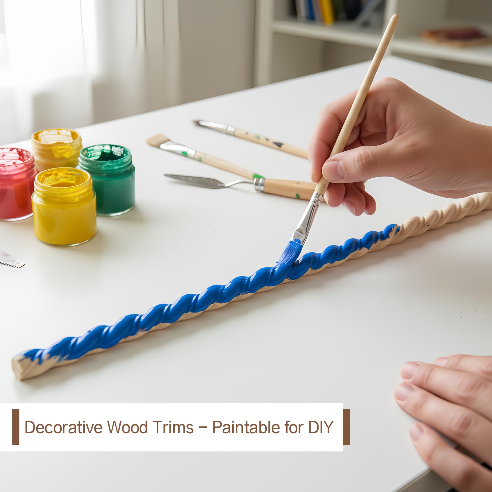 Ebrima 24 Pcs Wood Trim Molding, Unfinished Decorative Trim, 15.75”L x 0..55” W, Edge Wooden Moulding & Trims for DIY Wall Cabinet Shelves Decor Crafts (WD-02)