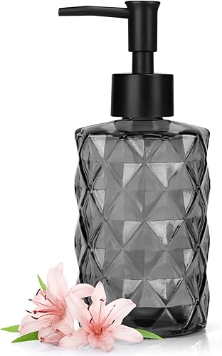 Dispensador de jabón de vidrio de 11 onzas con bomba de plástico, dispensador de jabón de baño negro para lavar a mano y lavar platos, elegante