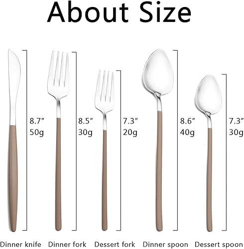 Miniatura 8 de JASHII Juego de cubiertos de mango delgado de 20 piezas, juego de cubiertos coloridos de acero inoxidable 304, juego de cubiertos chapados en