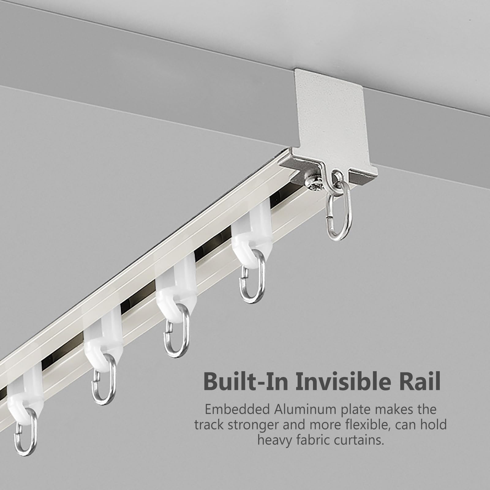 ENHEN Curtain Track White Wall-mounted Curtain Pelmet Box With Double Tracks, 3-in-1 Curtain Rail Bracket For Bay Window, Heavy-duty Room Divider Rods 1m - 5m(205cm/80.7in/6.7ft