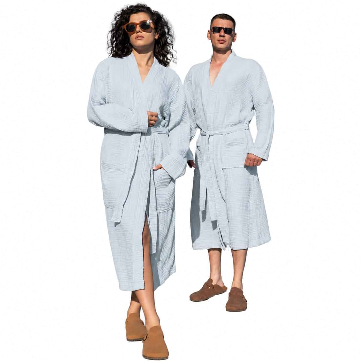 ORMES Muslin Unisex Bathrobe Women & Men, 100% Cotton Kimono Lightweight Robe | Long Robes Soft, Absorbent, Spa robes