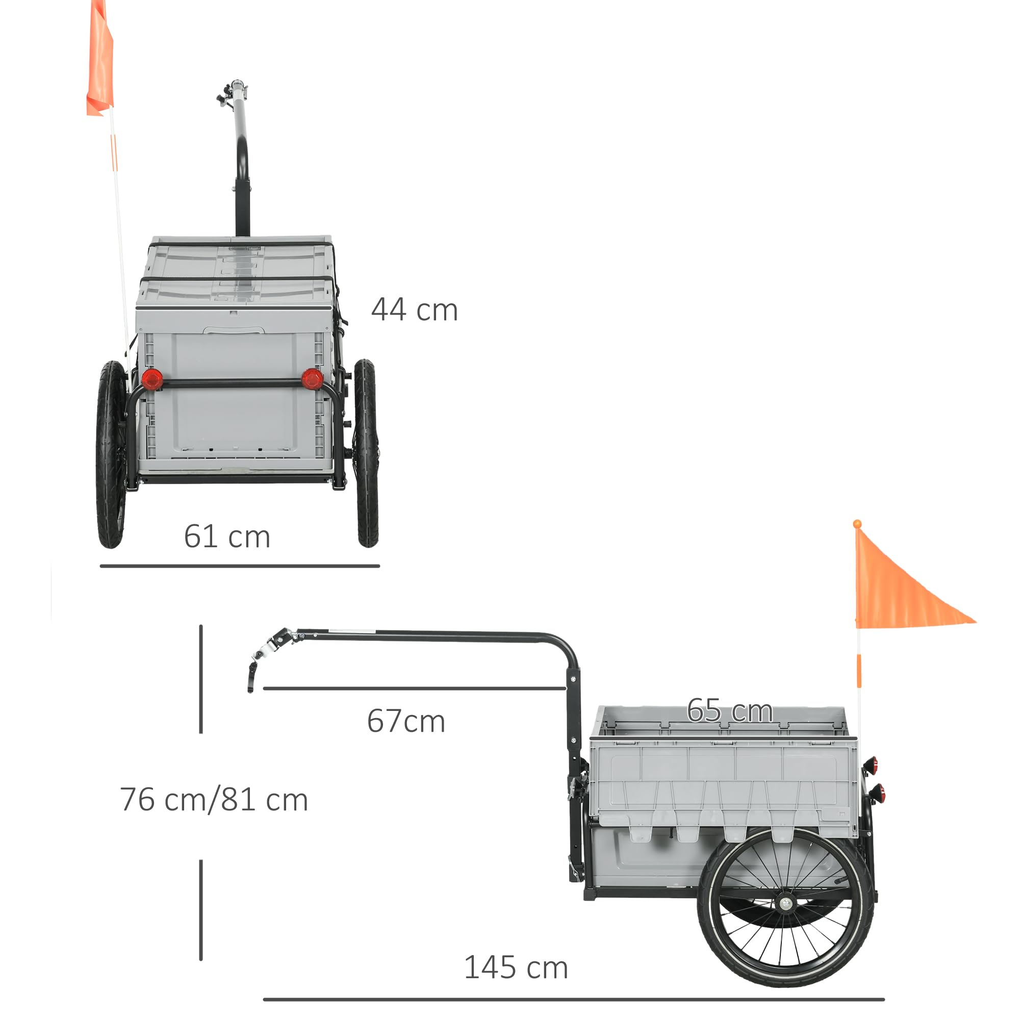 HOMCOM Remorque Chariot à vélo 65L Pliable avec Coffre Amovible, 40KG