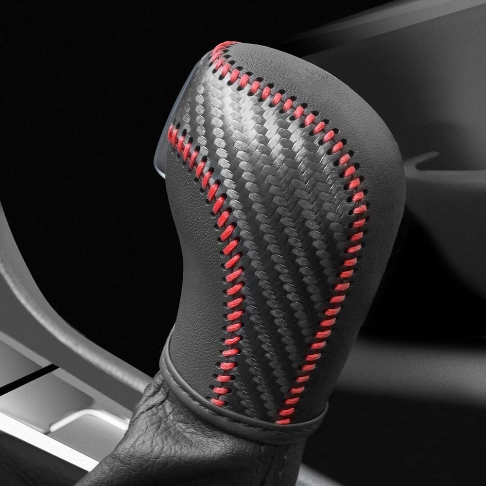 JIECHEN Auto Car Leather Gear Shift Knob Cover for VW Golf Jetta Passat Tiguan Atlas Beetle GLI Eos CC Golf TDI E-Golf Golf Sportwagen Jetta Hybrid Golf R Golf GTI Jetta Accessories (red)