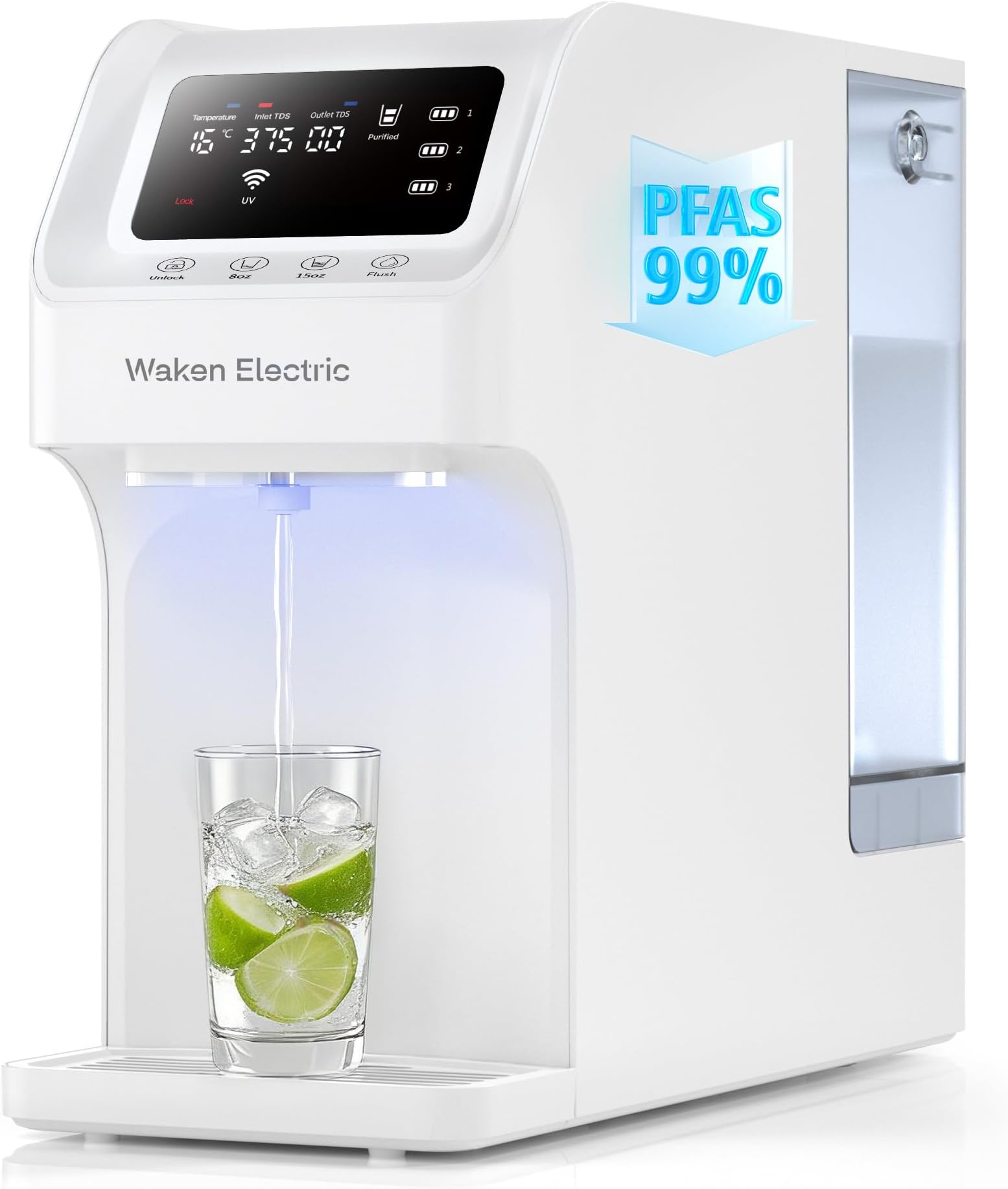 Waken Electric C11S Reverse Osmosis Water Filtration System Countertop 180oz Water Tank 4:1 Pure to Drain 8 Stage RO Filter No Installation for Home Apartment Condo RV
