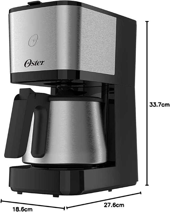 Cafeteira Oster com indicação de medidas de altura e largura