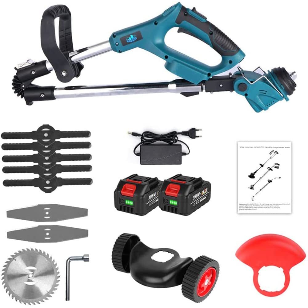 Cortacésped eléctrico plegable, cortacésped de empuje para jardines pequeños, cortacésped inalámbrico 3 en 1 con asistencia de doble rueda y pantalla de alimentación LED, para reparación y mantenimie
