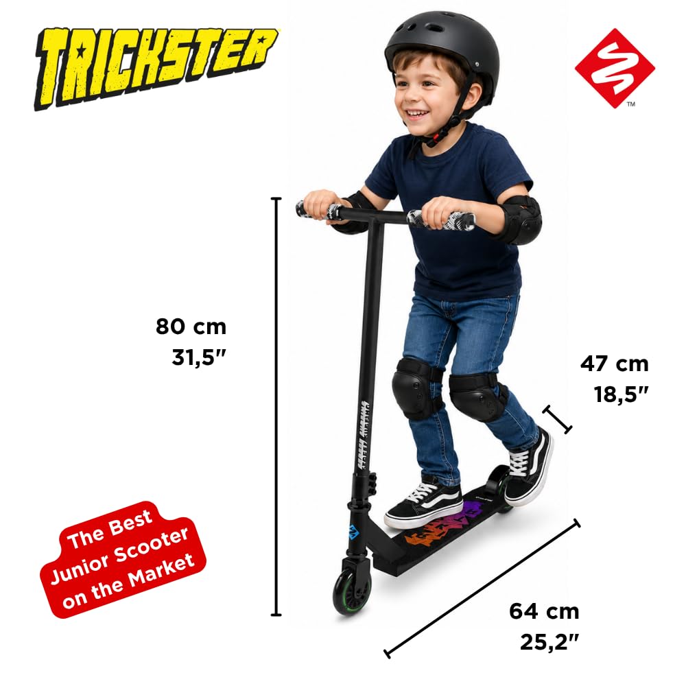 Patinete de Acrobacias Trickster Black Gum – Scooter Freestyle para Principiantes con Deck de Aluminio y Ruedas de 100 mm ABEC 5