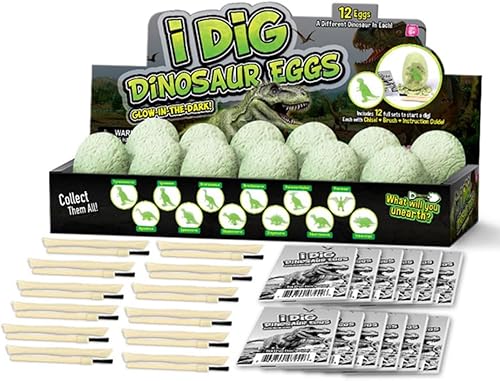 Miniatura 5 de Paquete de 12 kits de excavación de dinosaurios que brillan en la oscuridad para niños, actividad educativa STEM para excavar huevos fósiles,
