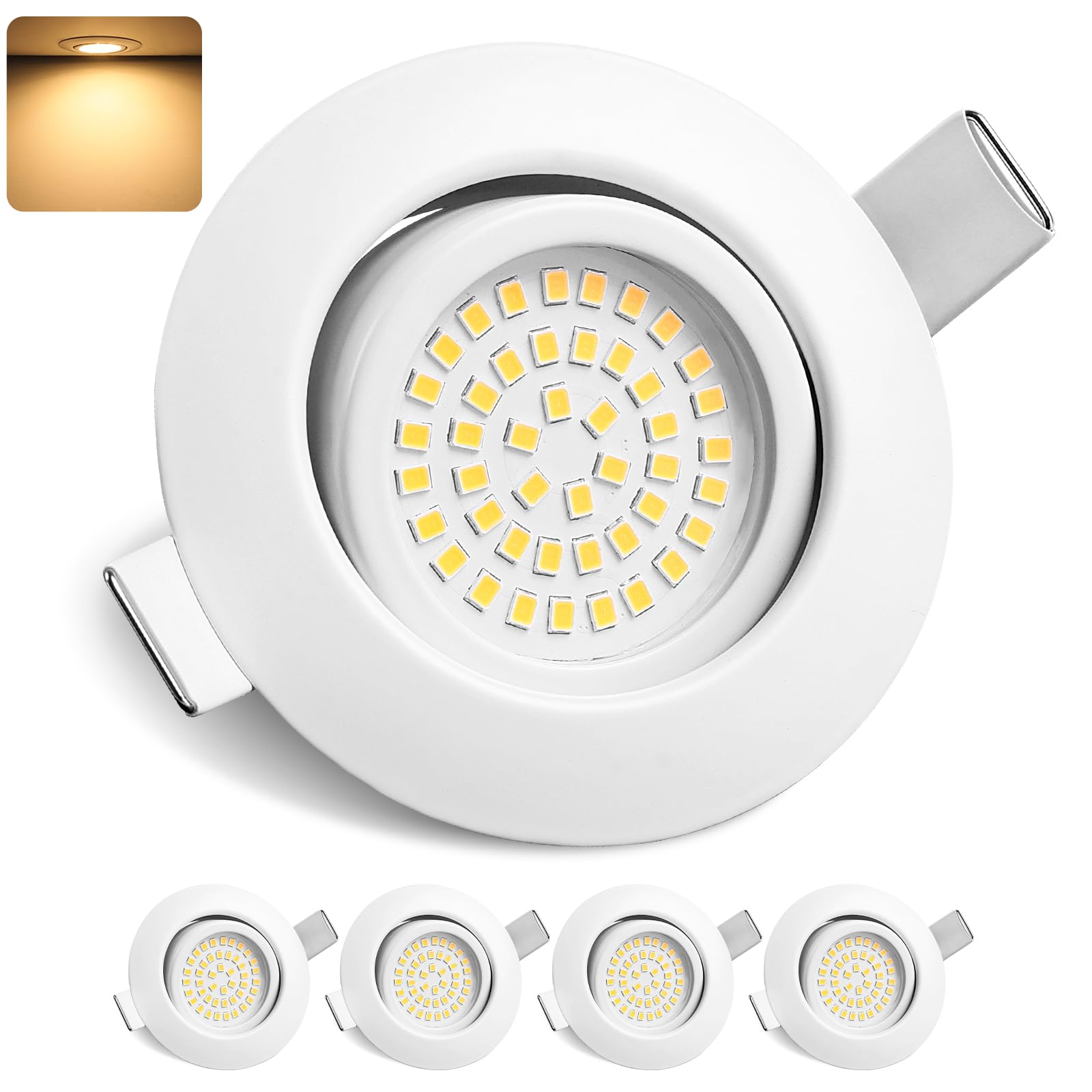GeyouLux IP44 LED Downlights Dimmable White 3000K 4 Pack