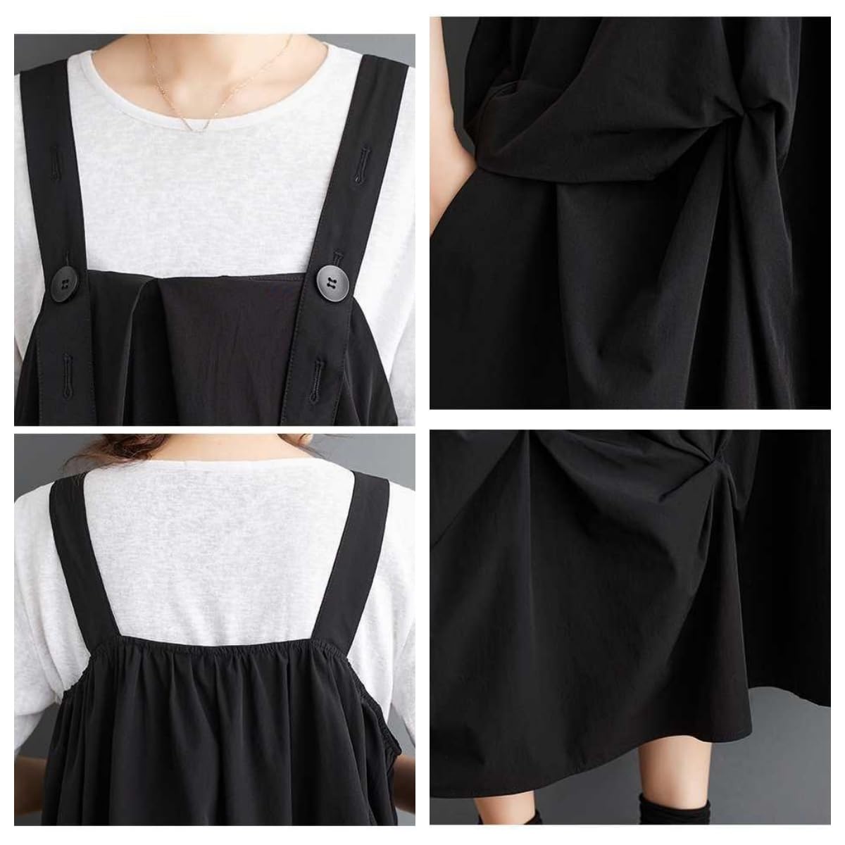 Robe Femme Ete Robe Chasuble Noire Longue Asymétrique pour Femme Salopette Bretelles Réglables sans Manches Débardeur Mode Estivale Ample Coupe Trapèze Robes Midi
