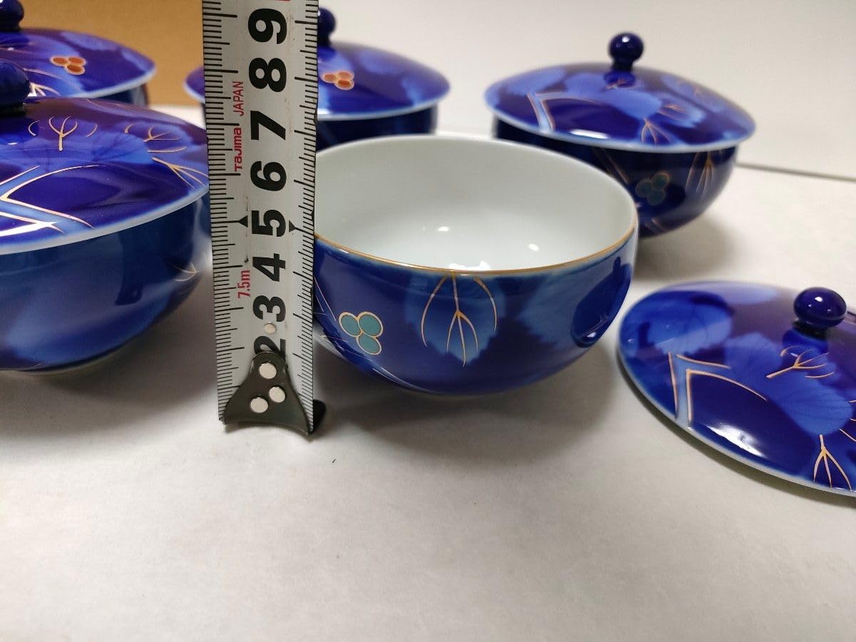 Amazon | 有田焼 深川製磁 蓋付き湯呑み茶碗 瑠璃染錦葡萄柄 5客