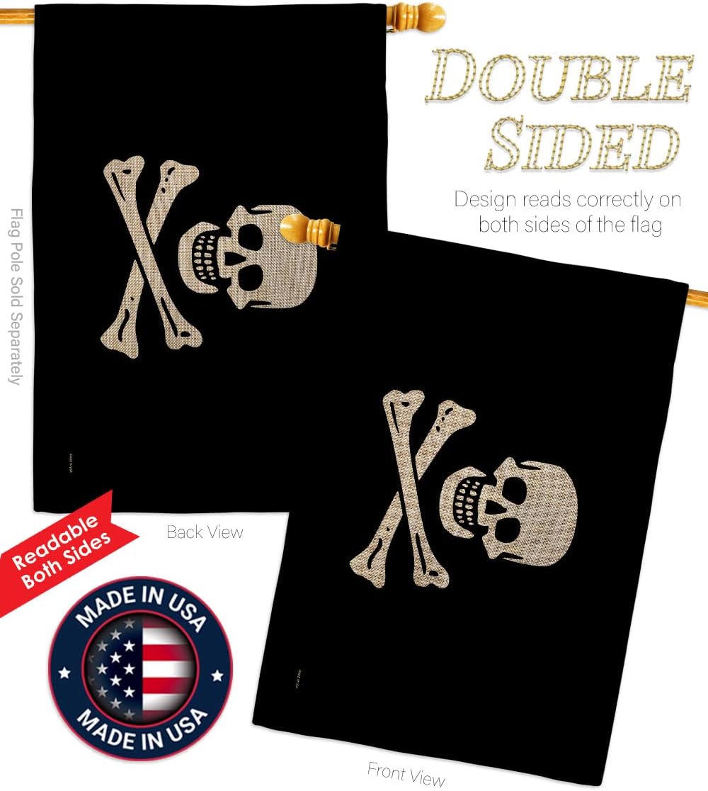 Americana Home & Garden Pirate of Samuel Bellamy Burlap House Flag-Coastal Ship Skull Treasure Map Carribean Jolly Blackbeard Jack Decoration Banner Small Garden Yard Gift Double-Sided, Made in USA