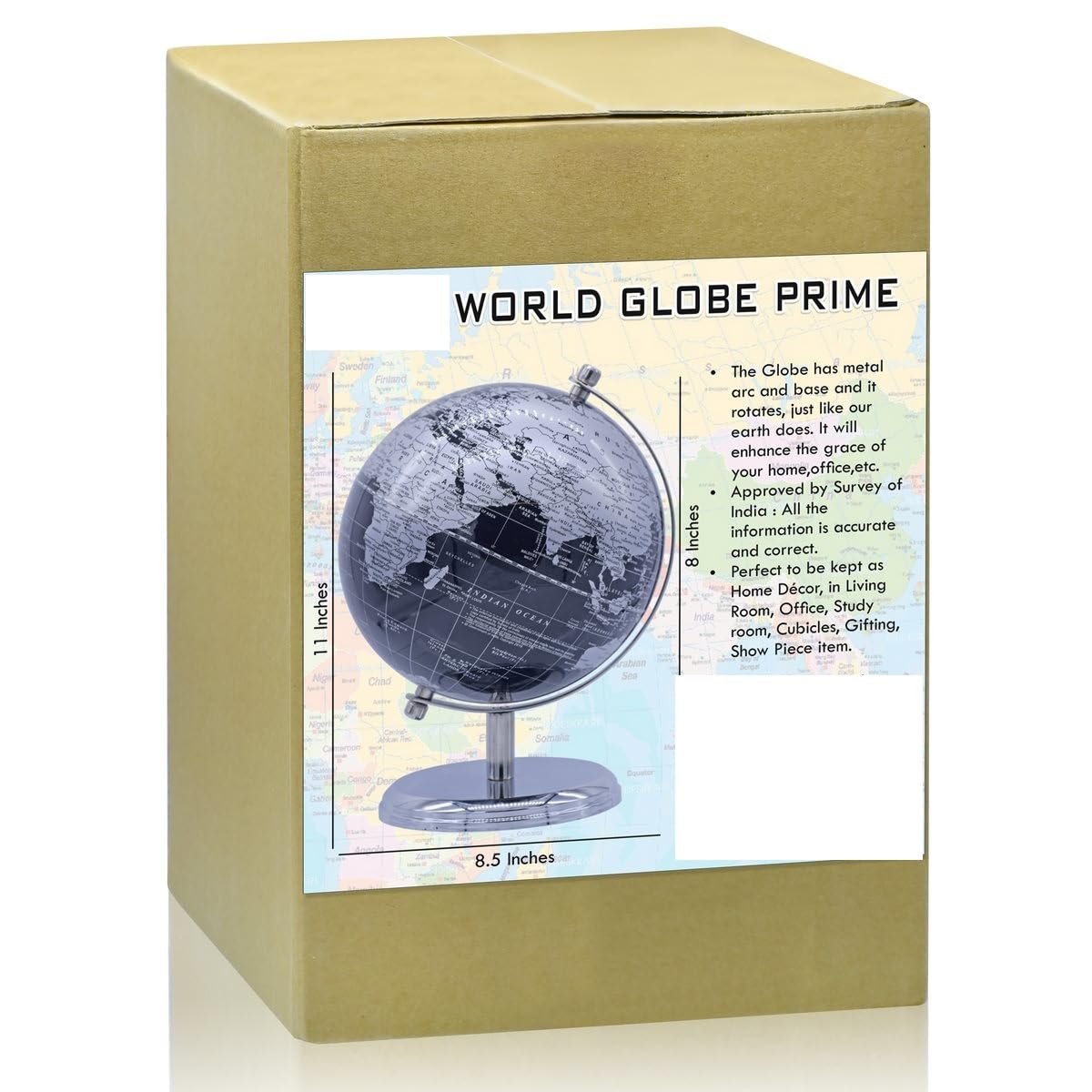 Aadya Crafts Black Silver World Globe 8 Inch With Metal Arc Silver Metal Base Educational Globe Home Decor World Globe Office Decor Gift Item Show Piece WGPBSR8IN 1