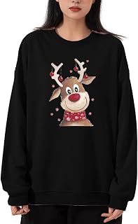 Strungten Womens Christmas Loose Oversize Jumper Cute Pattern Printed Leisure Tops Winter Outdoor Sweatshirt Classic Ugly Sweatshirt Baggy Top Blouse Fall Basic Sweatshirt for Women