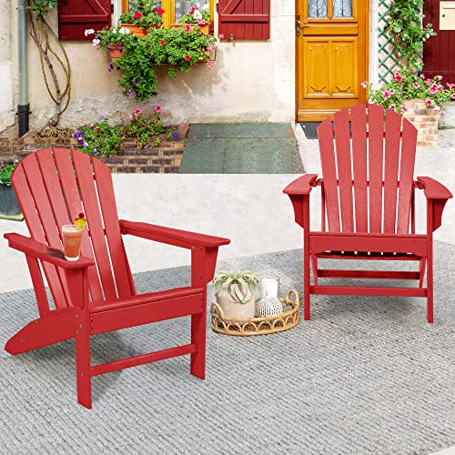 Wenhaus Adirondack Chair Plastic Oversized Hdpe Adirondack Chairs Fire Pit Chairs Durable Adirondack Patio Chairs Resin Adirondack Chair Outdoor Weather Resistant Lawn Chair (Red) #TOP5