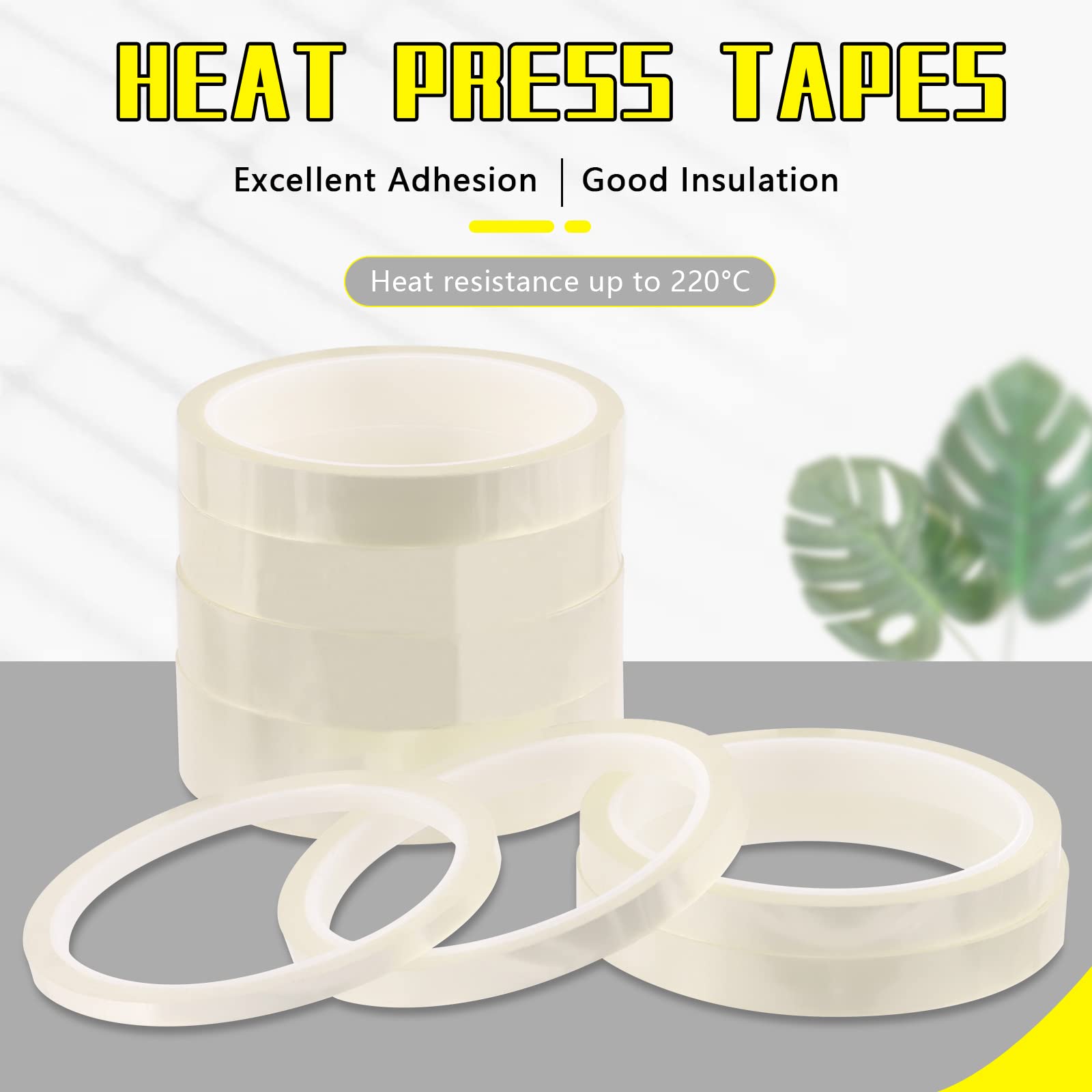 Mardatt 8 Pcs Heat Press Tapes Size Assorted Kit 5/8/10/12/15/18/20/25mm Transparent High Resistant Temperature Tape Thermal Tape for Heat Sublimation Press No Residue and Heat Transfer Vinyl - Image 3