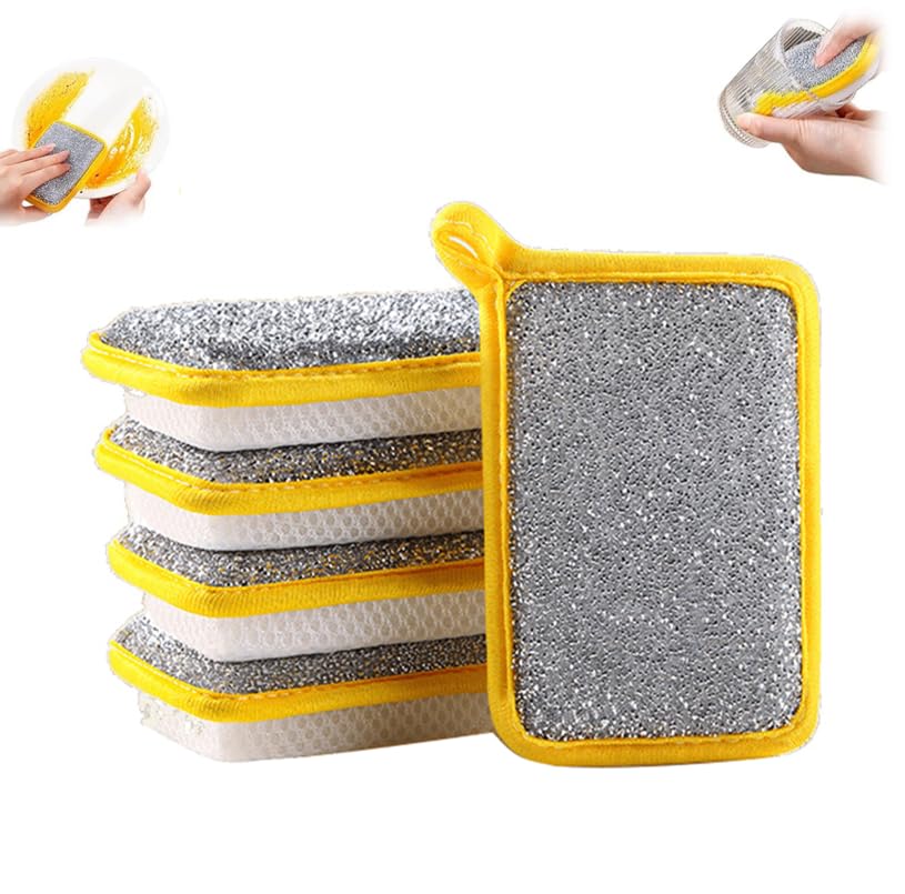 Esponja para lavar platos de malla multifuncional de doble cara para cuencos, almohadilla de limpieza de platos, herramienta de limpieza de platos (5 piezas)
