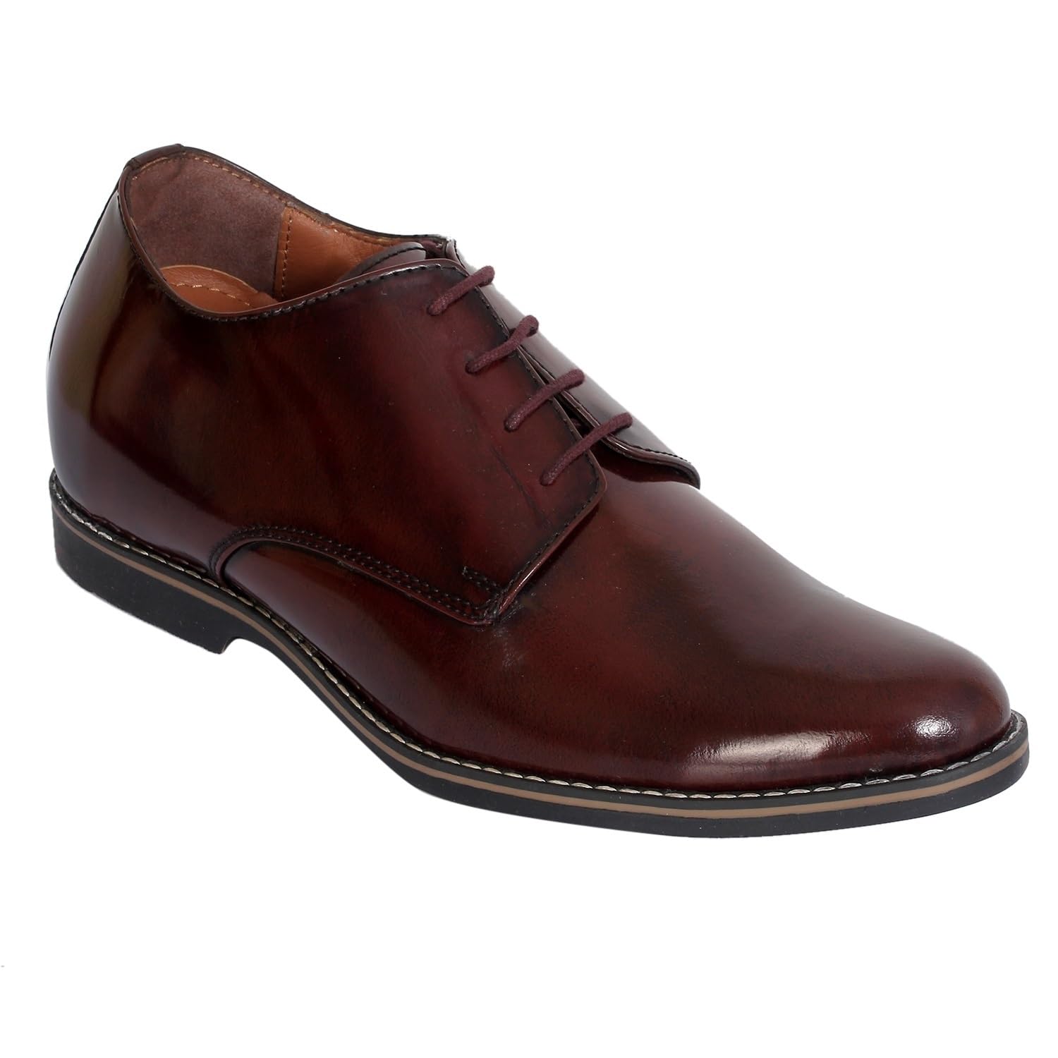 Burgundy Formal Dual Tone Brush Off Glossy Height Increasing Leather Shoes for Mens tylish, Comfortable, and Durable Footwear for Everyday Wear (Hidden 7.5cm Heel)-image-49