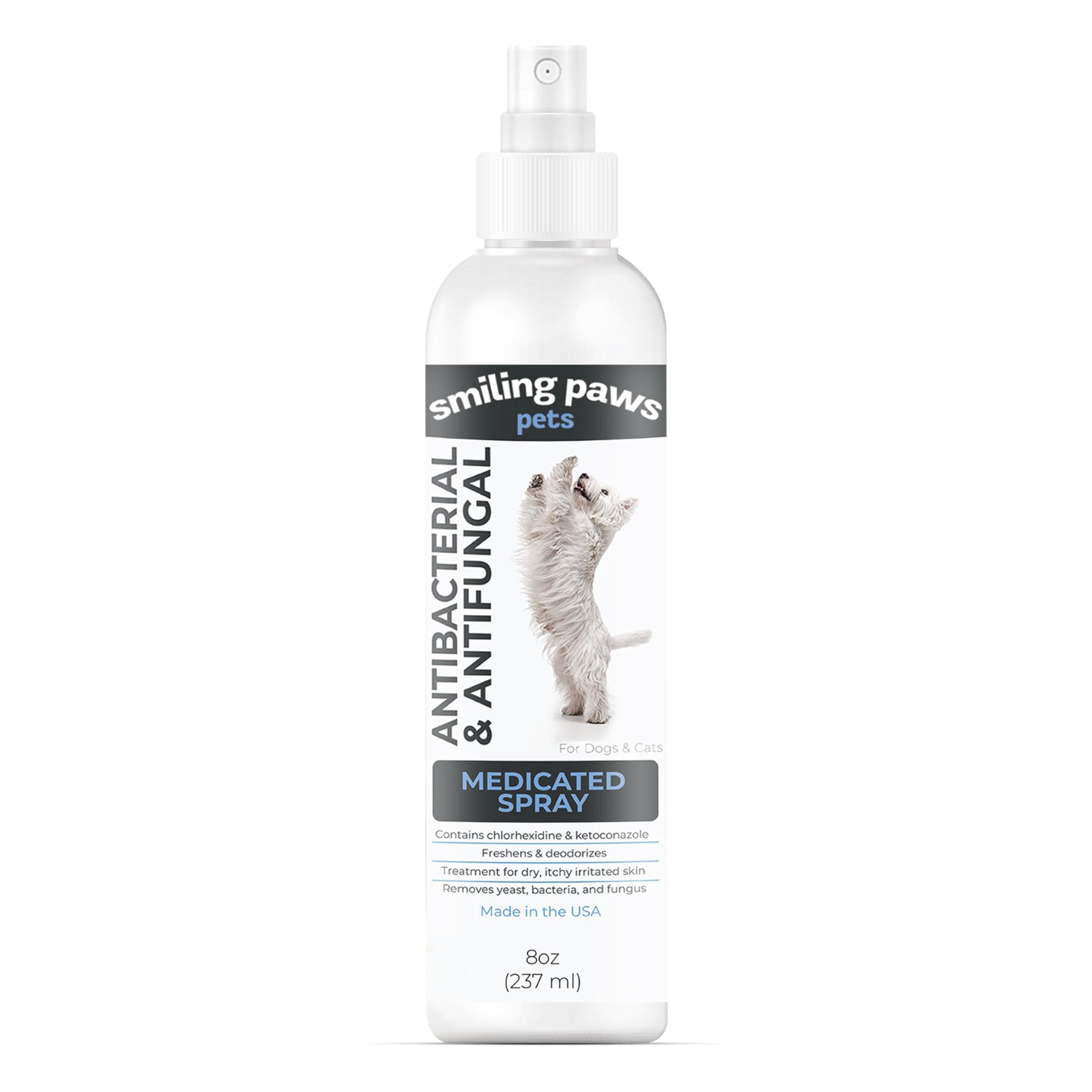 Smiling Paws Pets Advanced Chlorhexidine & Ketoconazole Spray for Cats & Dogs Spray 8oz