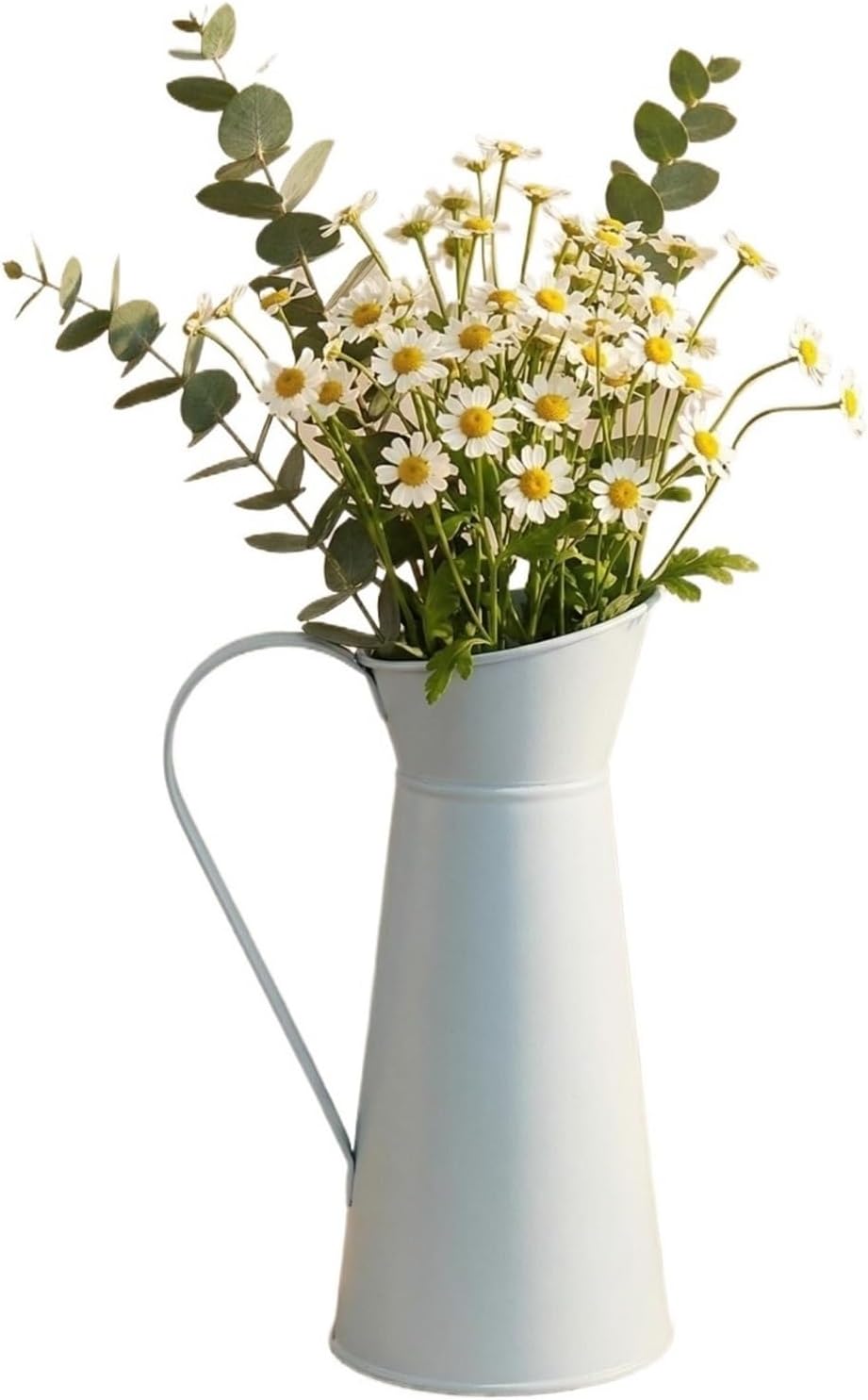 1pcs Ivory Iron Flower Vase – Watering Can Shape Metal Pot for Dried Flowers, Farmhouse Decor
