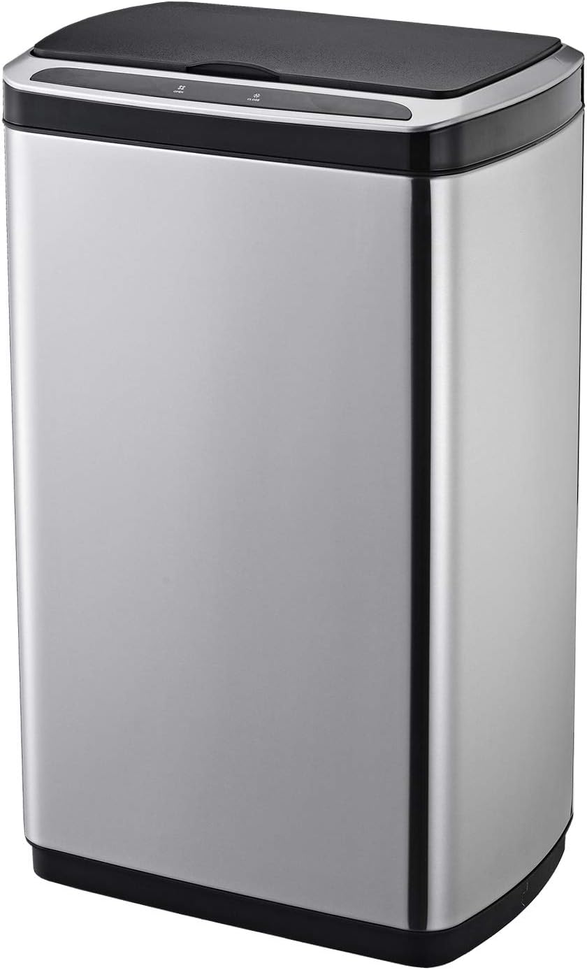 JAH Automatic Touchless Motion Sensor Oval Trash Can with 30 L Plastic Inner Bucket, Stainless Steel Kitchen Waste Bins, 50 L, 13 GAL