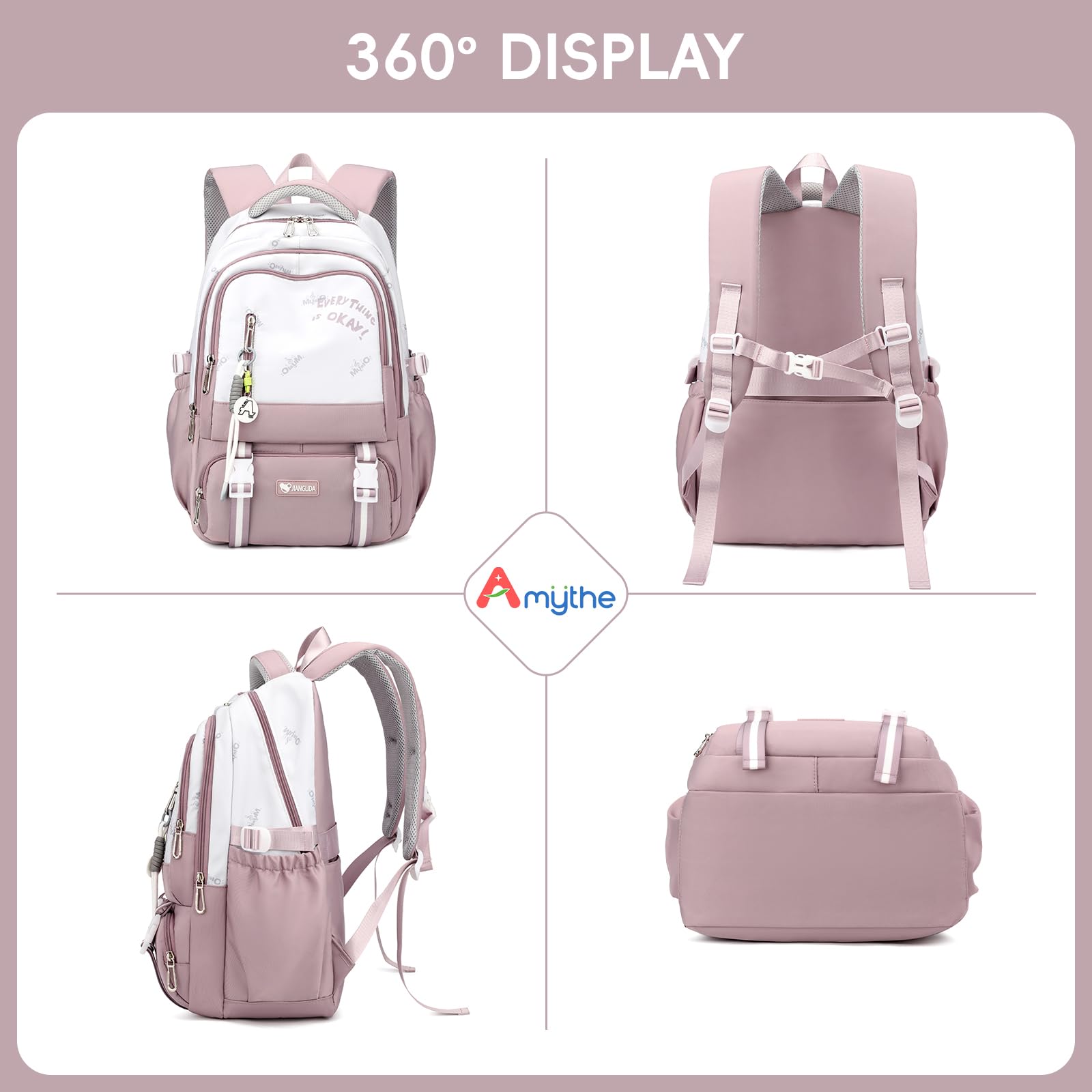 Amythe Zaino Scuola Media e Superiore: Zainetto Moda in Nylon Impermeabile per Ragazze e Ragazzi, Ideale per Scuola e Tempo Libero - Zaini Porta PC per Giovani 10-22 Anni