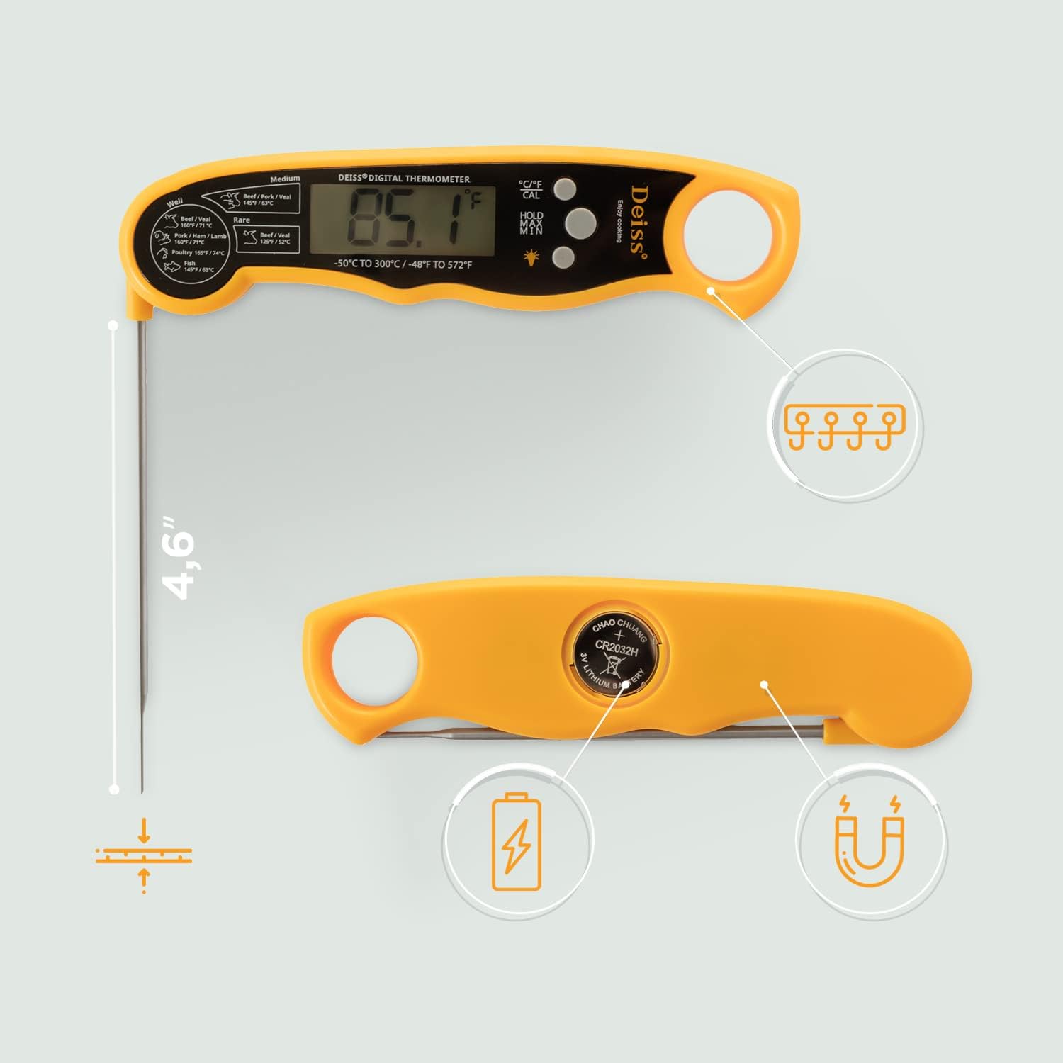 review Deiss PRO Digital Meat Thermometer – Ultra Fast Digital Cooking Thermometer with Backlight Display - Waterproof Digital Thermometer for Beef, Poultry, BBQ – Instant Read Digital Candy Thermometer