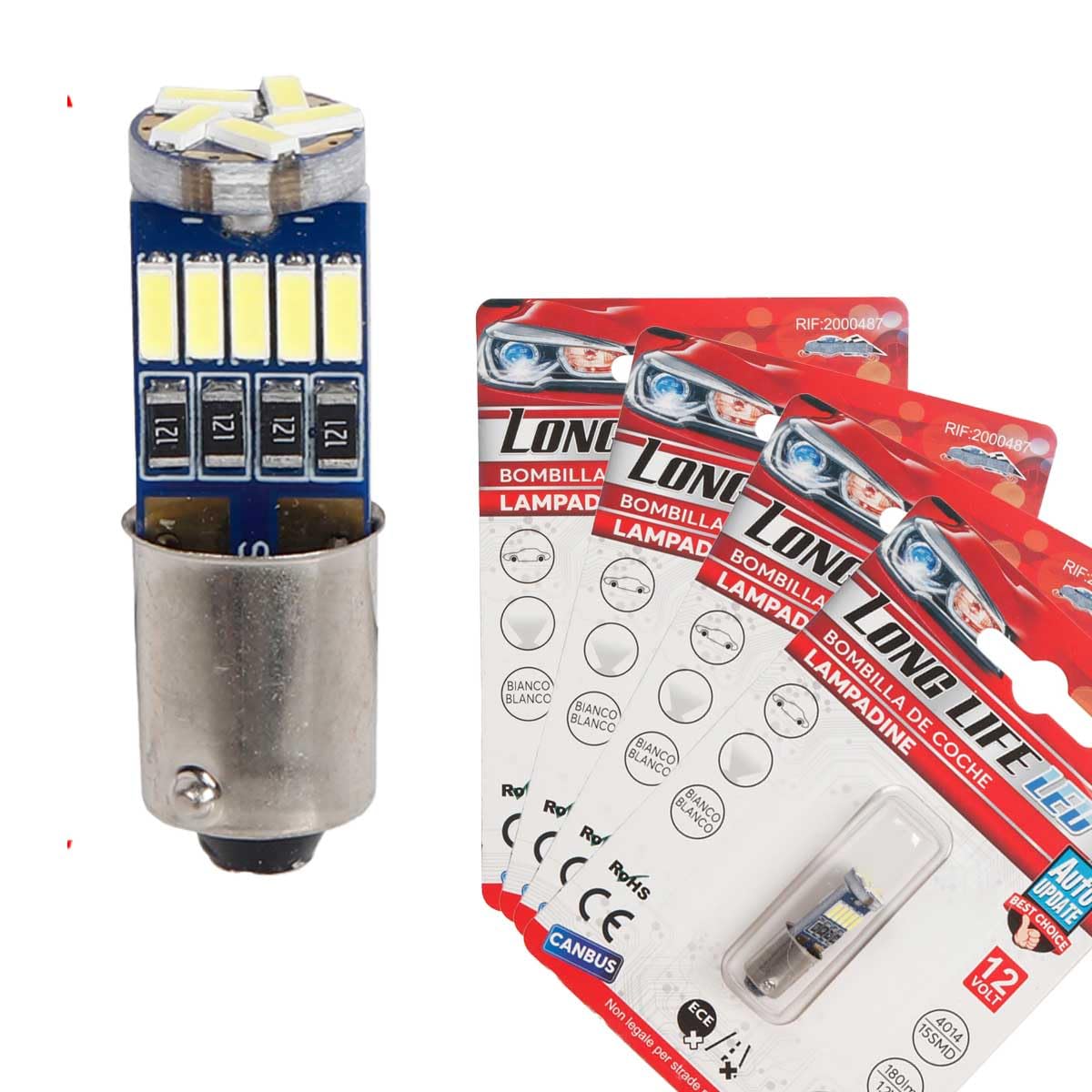 Lampadine LED BA9S Per Auto - 4 Pezzi, 12V/24V, 6500K Bianco Xeno, 450 Lumen, Canbus Senza Errori