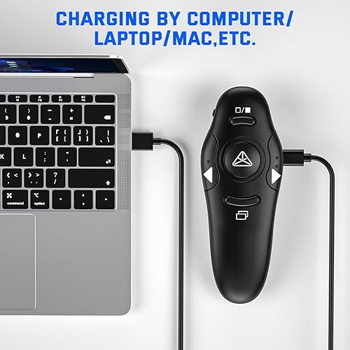 Vista 35 de Presentación recargable Clicker Presentador inalámbrico Control remoto USB PowerPoint PPT Clicker, puntero láser verde RF 2.4GHz Presentador remoto