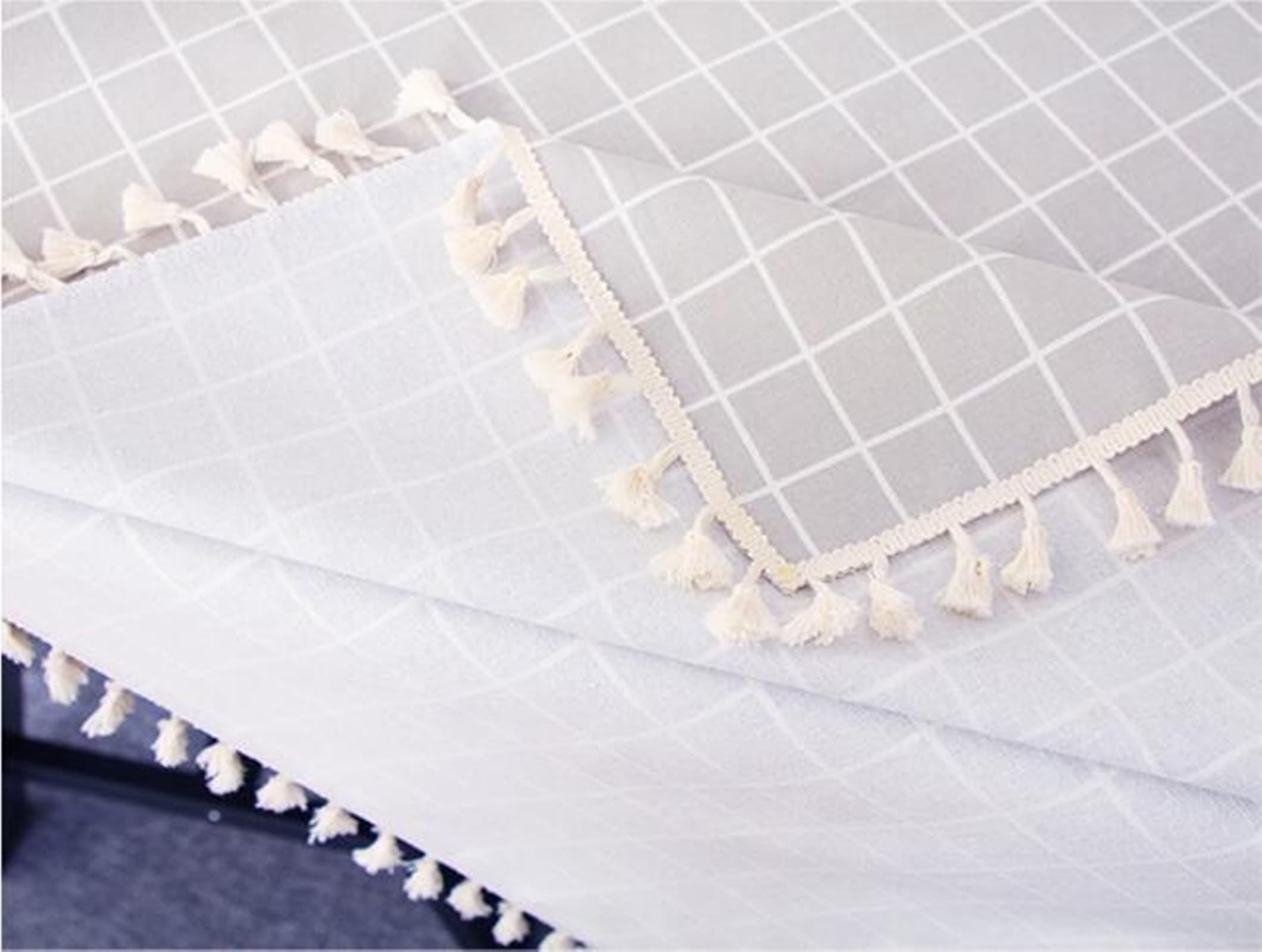 Tablecloth Gris Claro, Mantel de Poliéster Lavable Patrón a Cuadros Mantel Exterior Rectángulo 140 x 220 cm