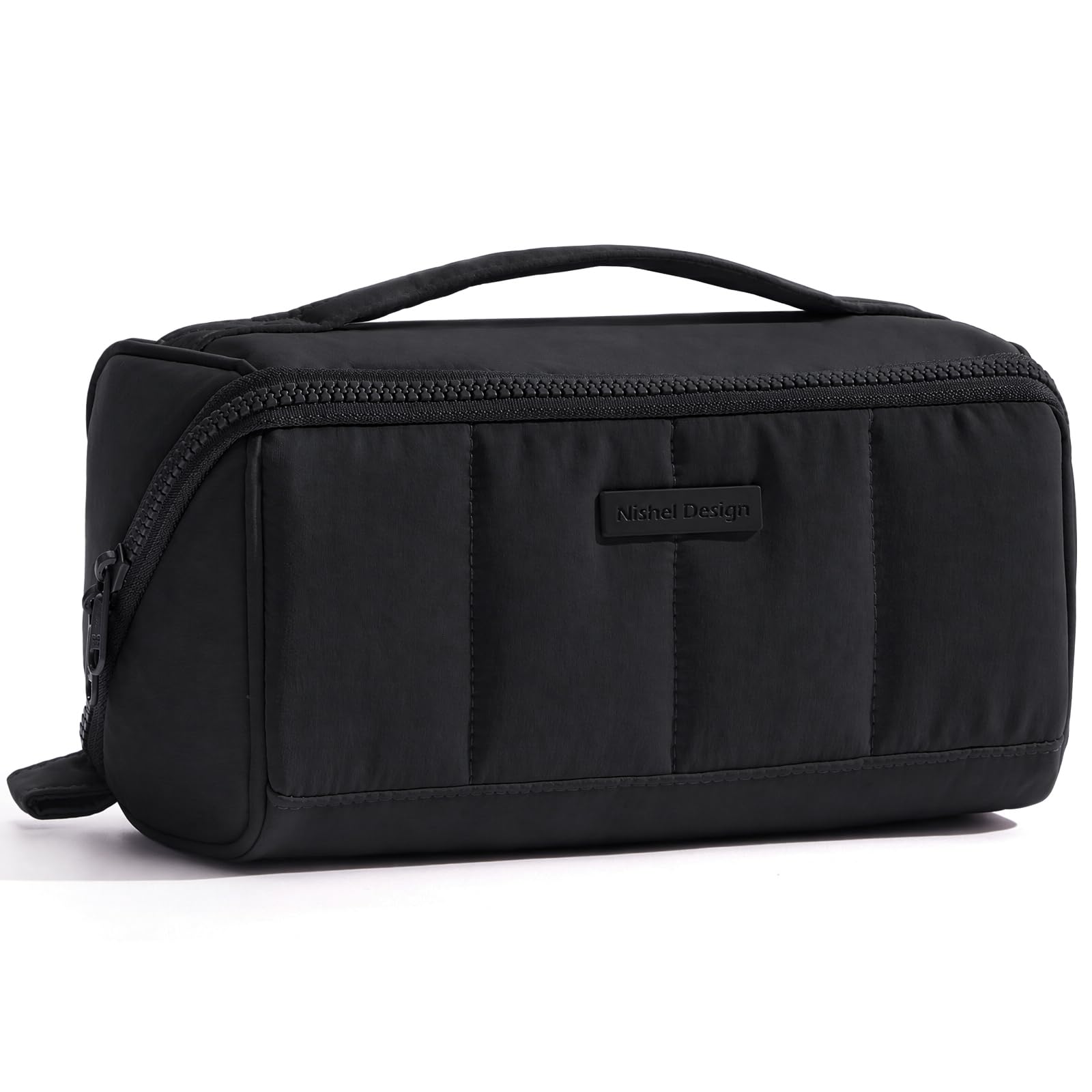 NISHEL Travel Makeup Bag Organizer Pouch Open Flat Cosmetic Case Brush Slot