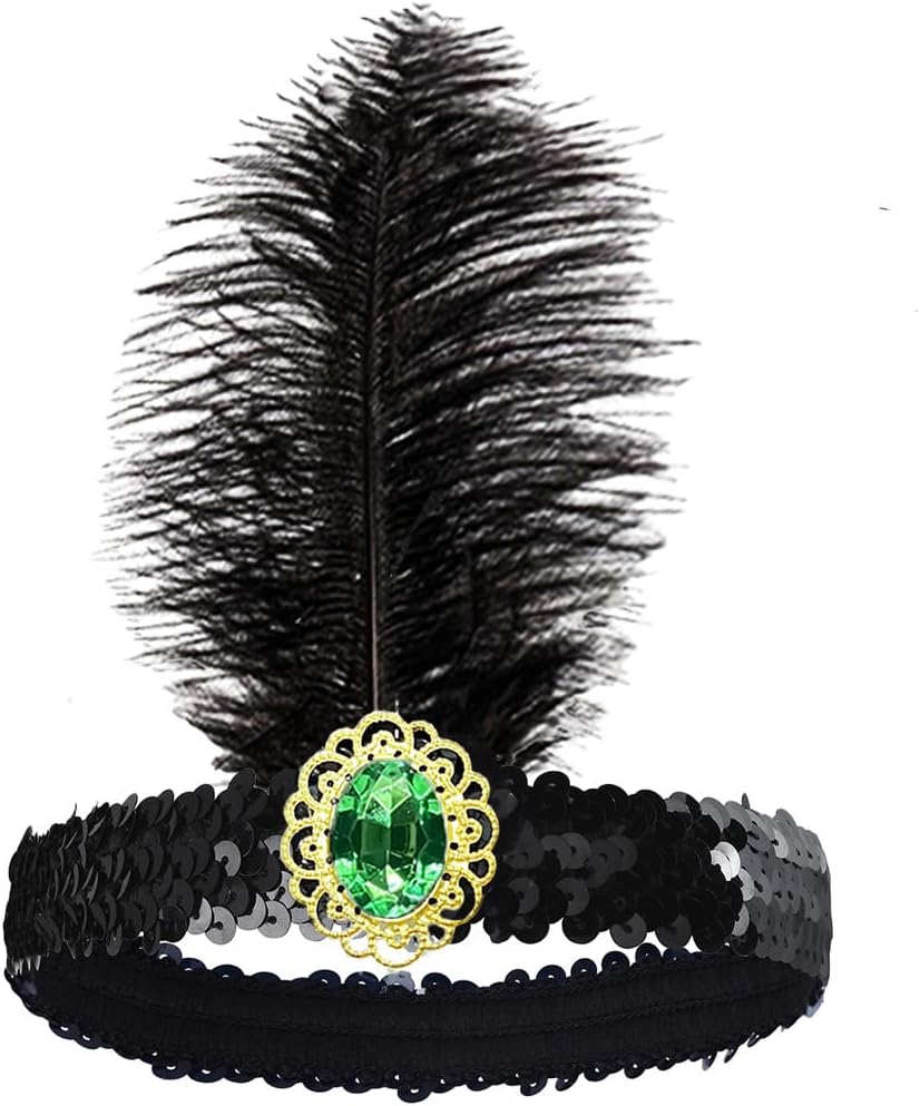 Flapper Mardi Gras headband Women Vintage Sequins Rhinestones Feather Headpieces Headband for Carnival - Image 4