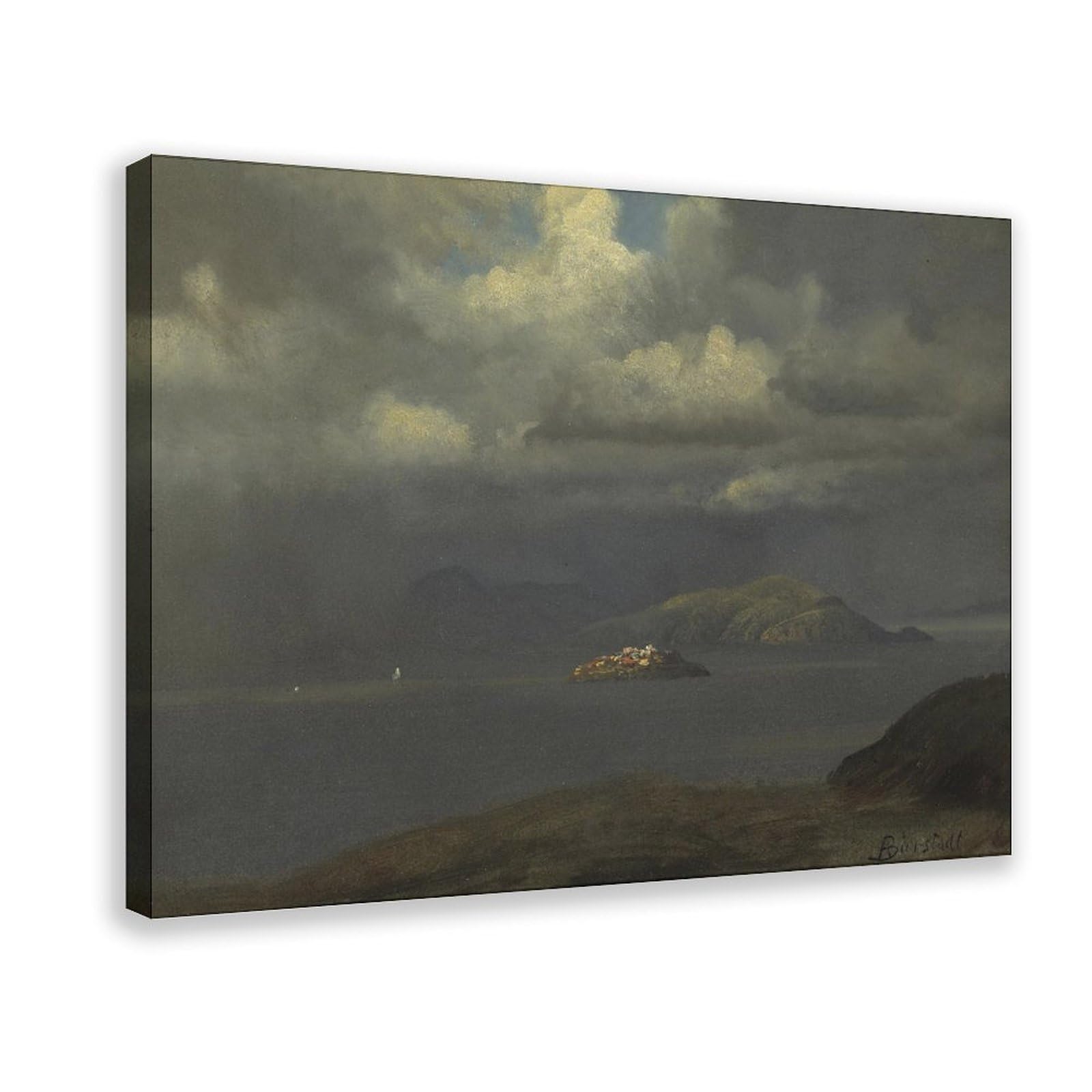 WCYB Alcatraz, San Francisco Bay, 1875 by Albert Bierstadt Prints Posters Canvas Deco Paintings Wall Art For Office Frame 24" L X 36" W