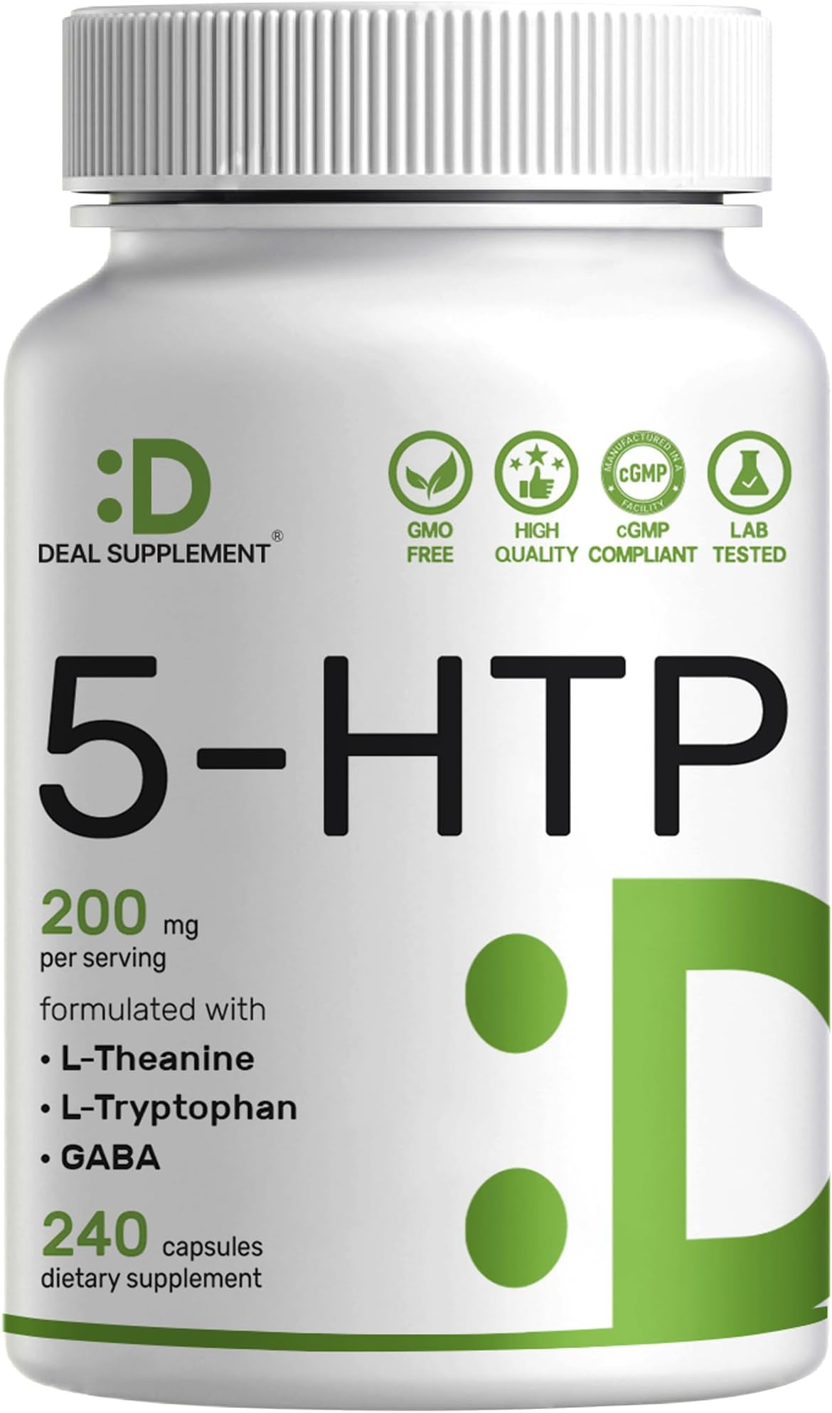 5-HTP 200mg Plus L-Theanine 200mg, GABA & L-Tryptophan, 240 Capsules | 98% High African Derived Griffonia Seed Extract | Complete Supports Calm & Relaxation