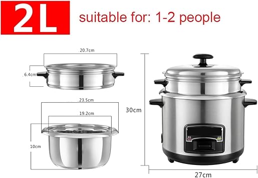 Rice Cooker And Steamer-keep Warm Function, 304 Stainless Steel Liner, With Spatula And Measuring Cup, For 1-11 People 220-240V US/EU(2L)