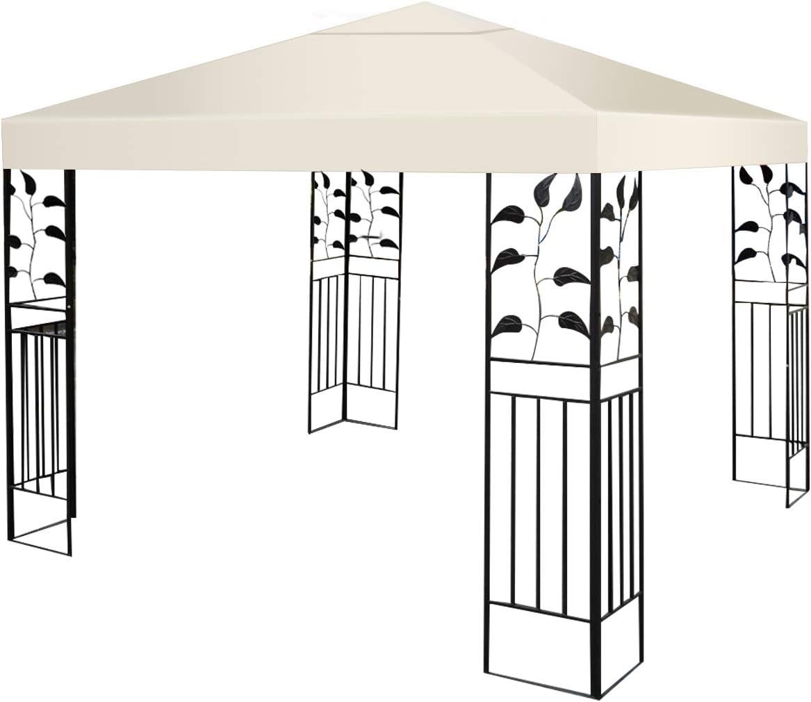 COSTWAY 3x3m Gazebo Top Cover Roof Replacement, Outdoor Waterproof Canopy Tent Roof Top Spare Part for Garden Patio (1-Tier, Beige)