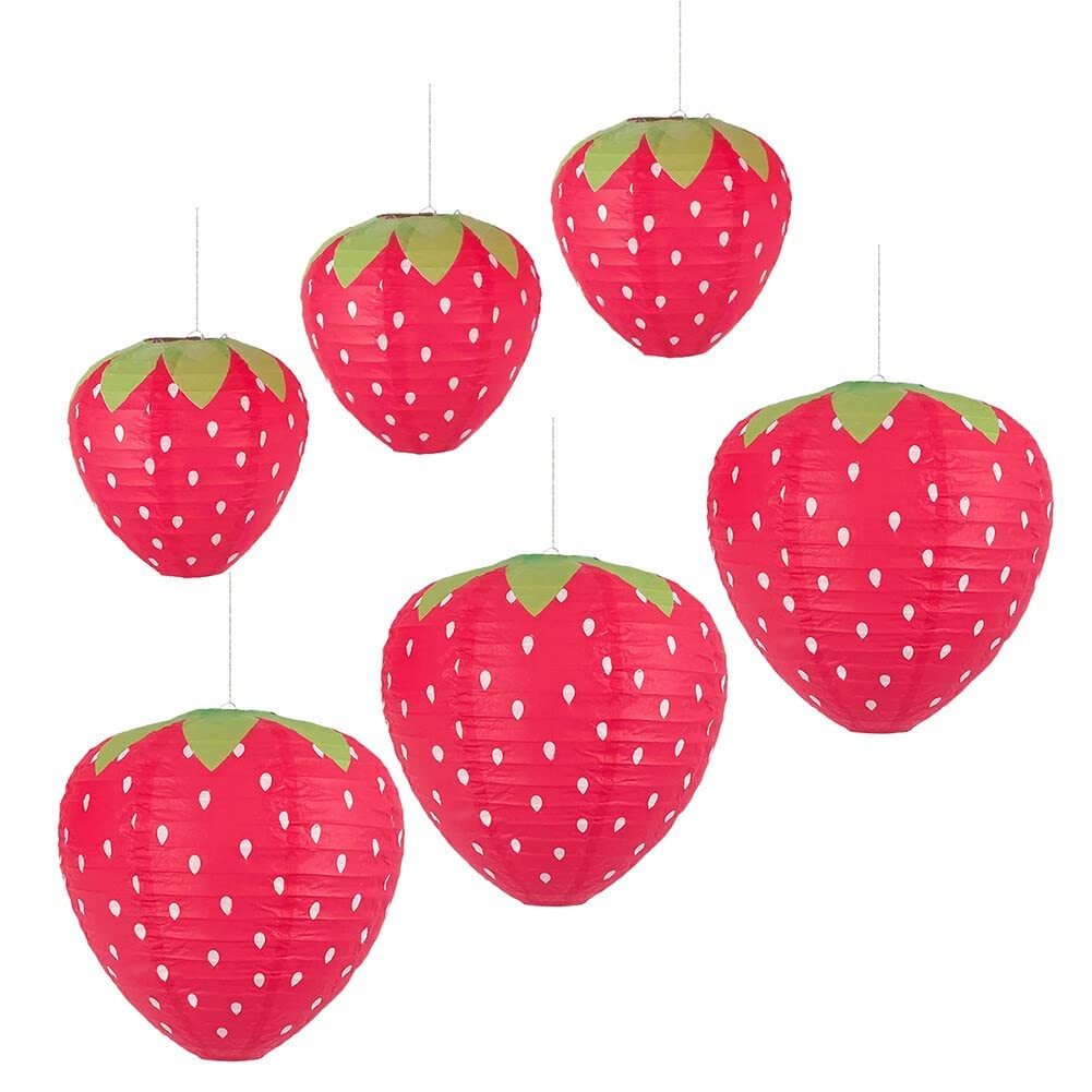 Magic Feier 6 PCS Strawberry Paper Lanterns, Cute 3D Strawberry Decoration Hanging for Kids Classroom Birthday Party Decorations 7.8 inch, 11.8 inch